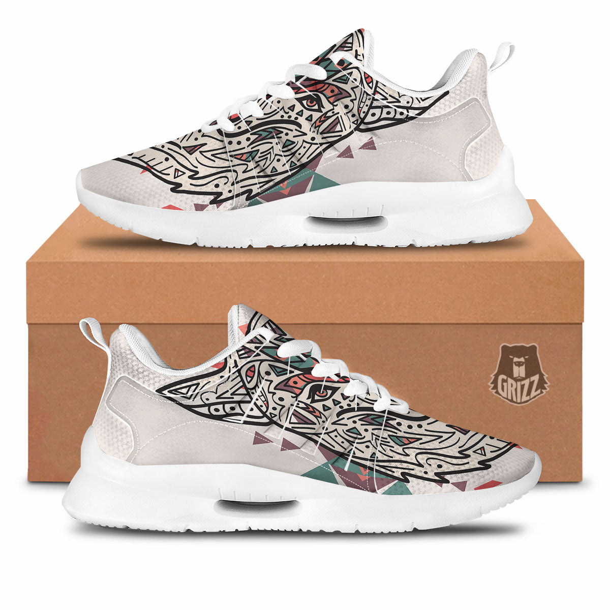 Spiritual Wolf Native American Print Tennis Shoes-grizzshop