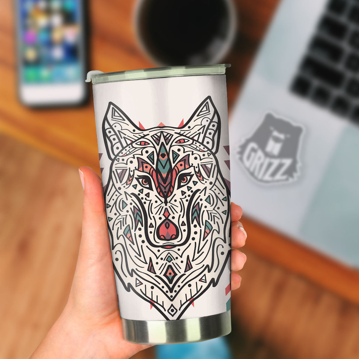 Spiritual Wolf Native American Print Tumbler-grizzshop