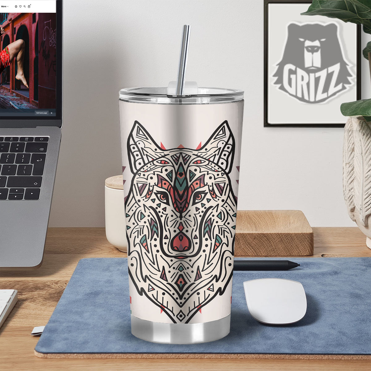 Spiritual Wolf Native American Print Tumbler-grizzshop