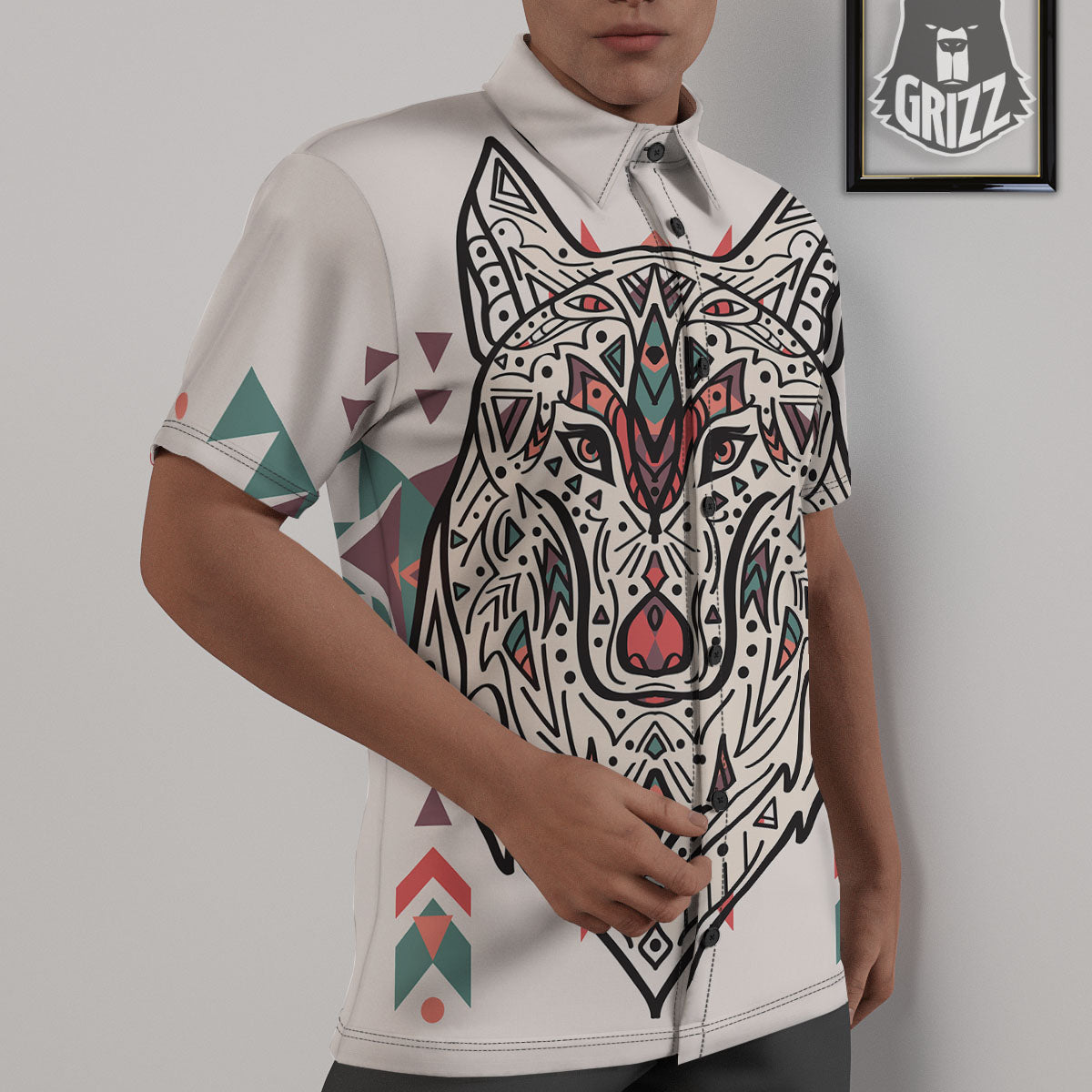 Spiritual Wolf Native American Print Untucked Shirts-grizzshop