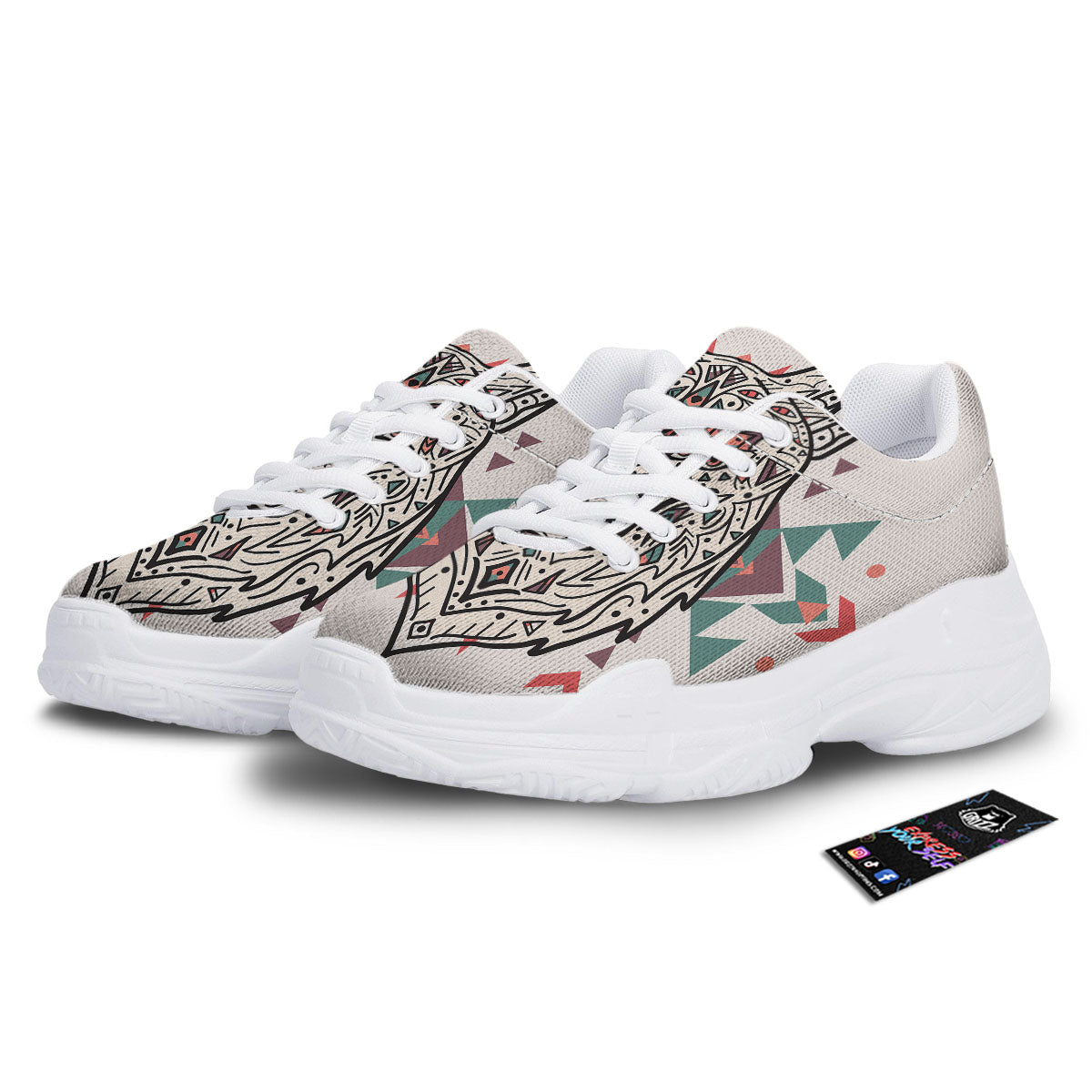 Spiritual Wolf Native American Print White Chunky Shoes-grizzshop