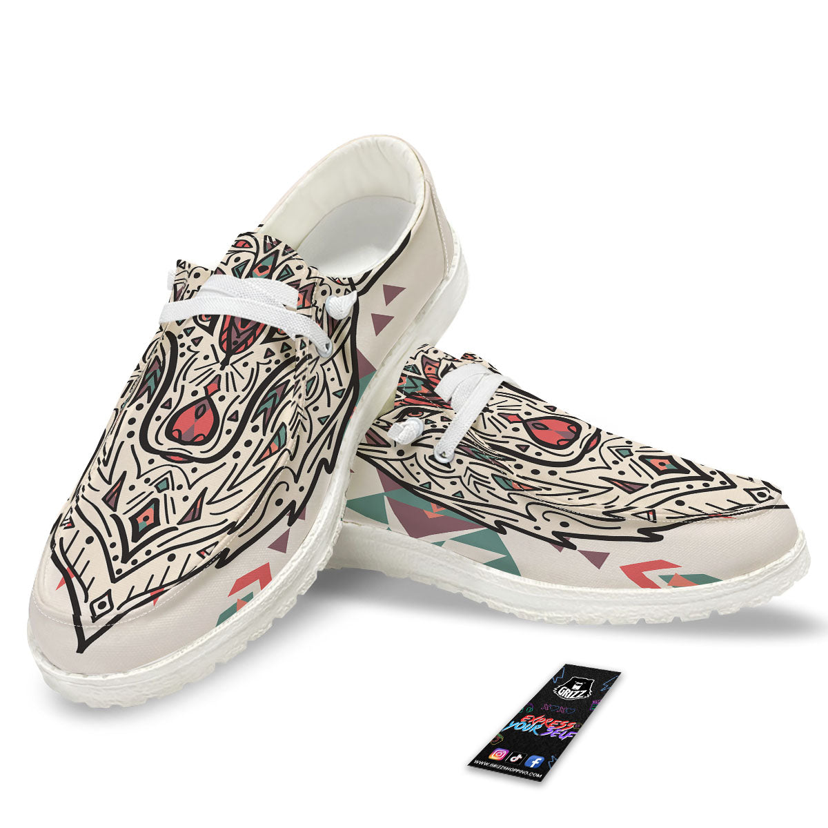 Spiritual Wolf Native American Print White Loafers-grizzshop
