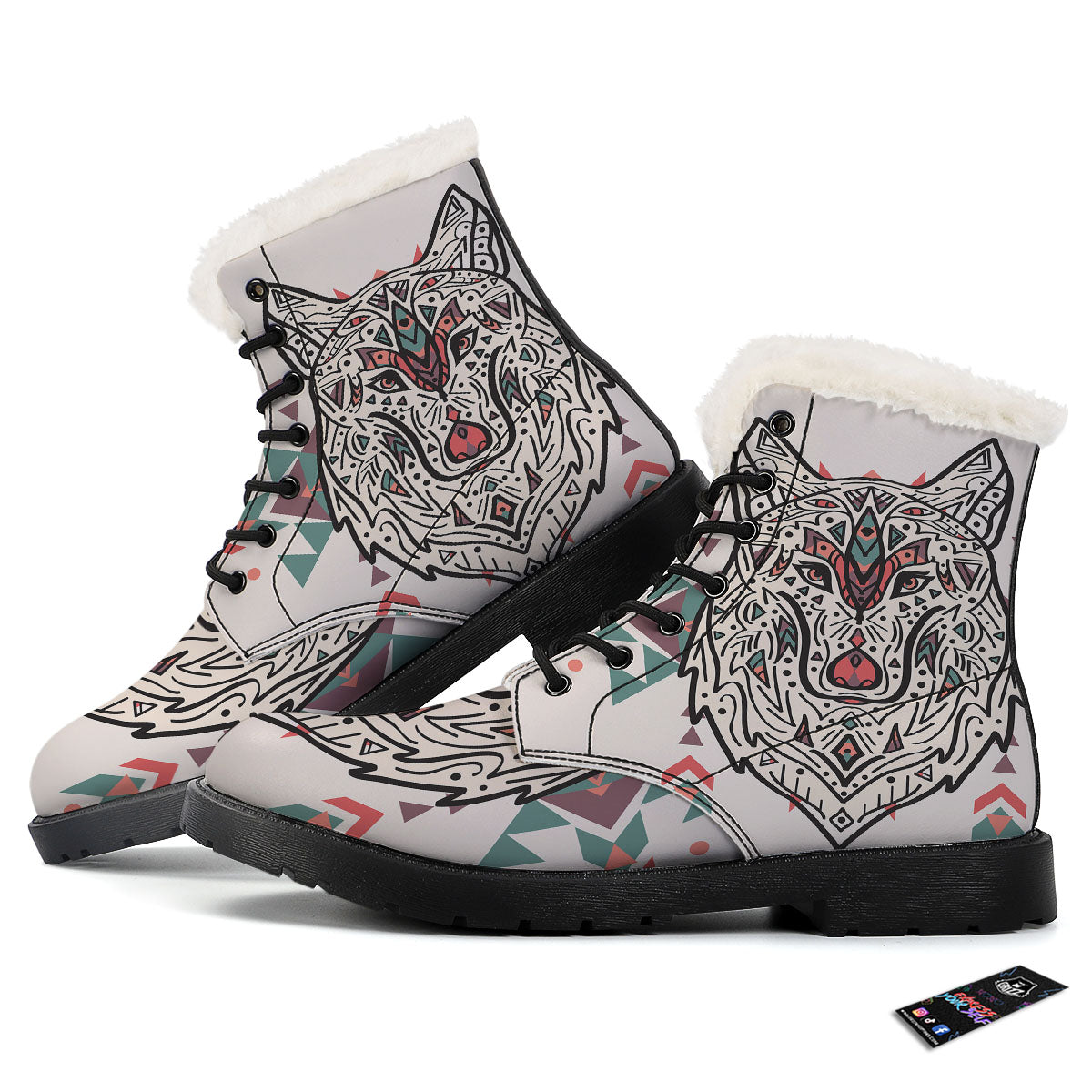 Spiritual Wolf Native American Print Winter Boots-grizzshop