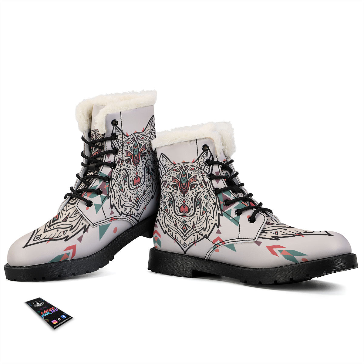 Spiritual Wolf Native American Print Winter Boots-grizzshop