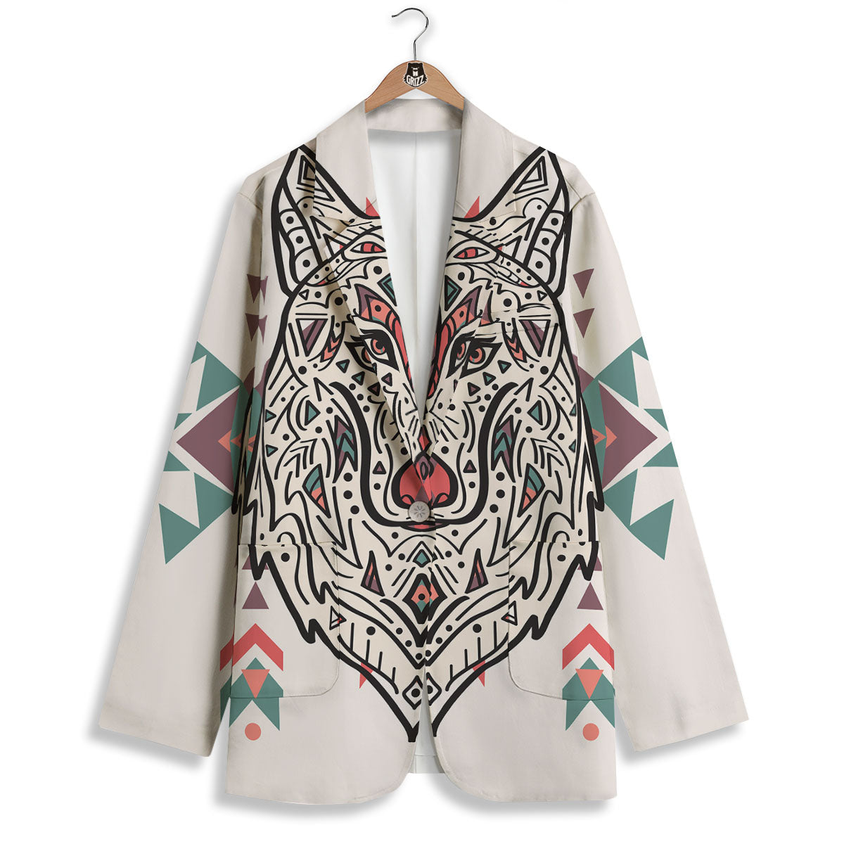 Spiritual Wolf Native American Print Women's Blazer-grizzshop