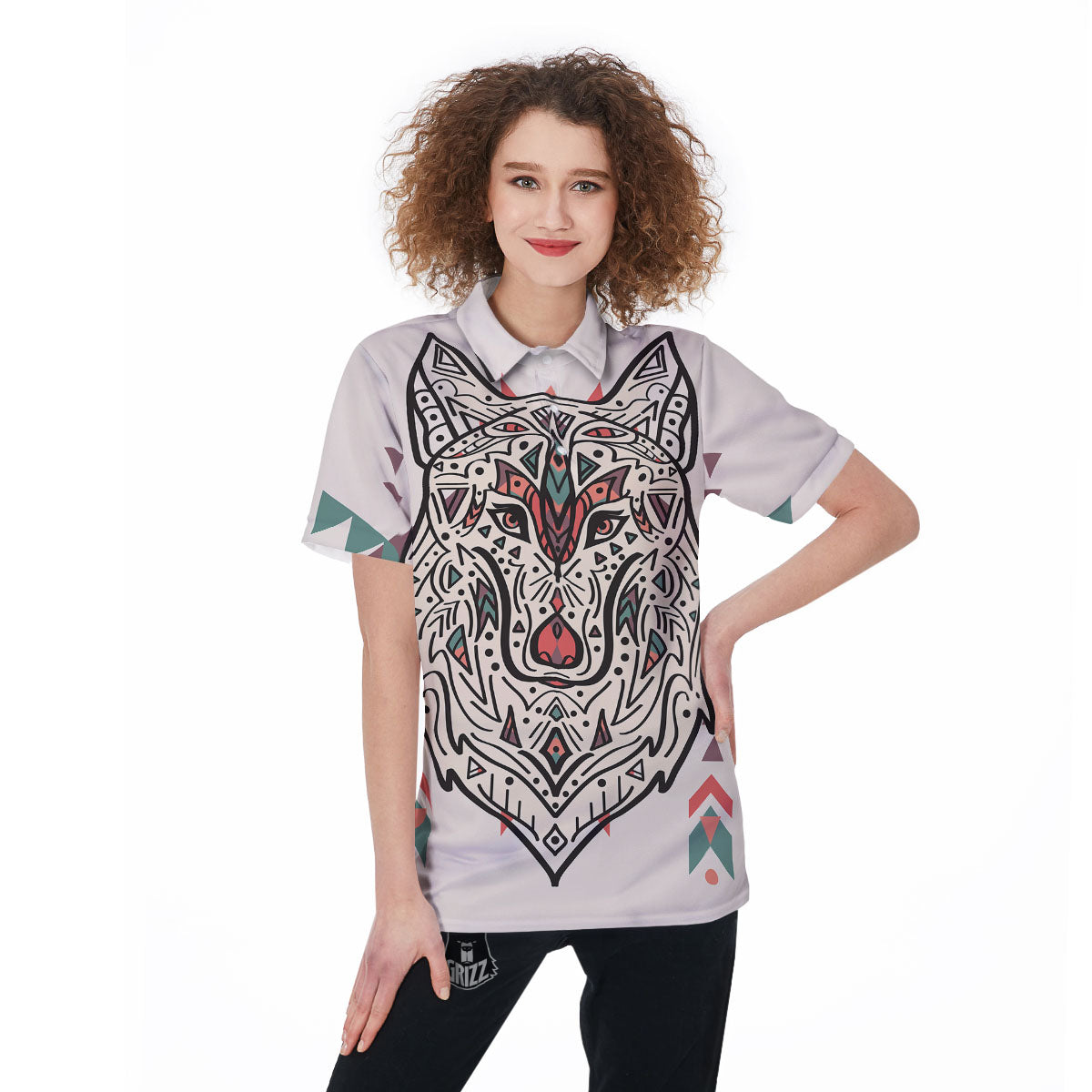 Spiritual Wolf Native American Print Women's Golf Shirts-grizzshop