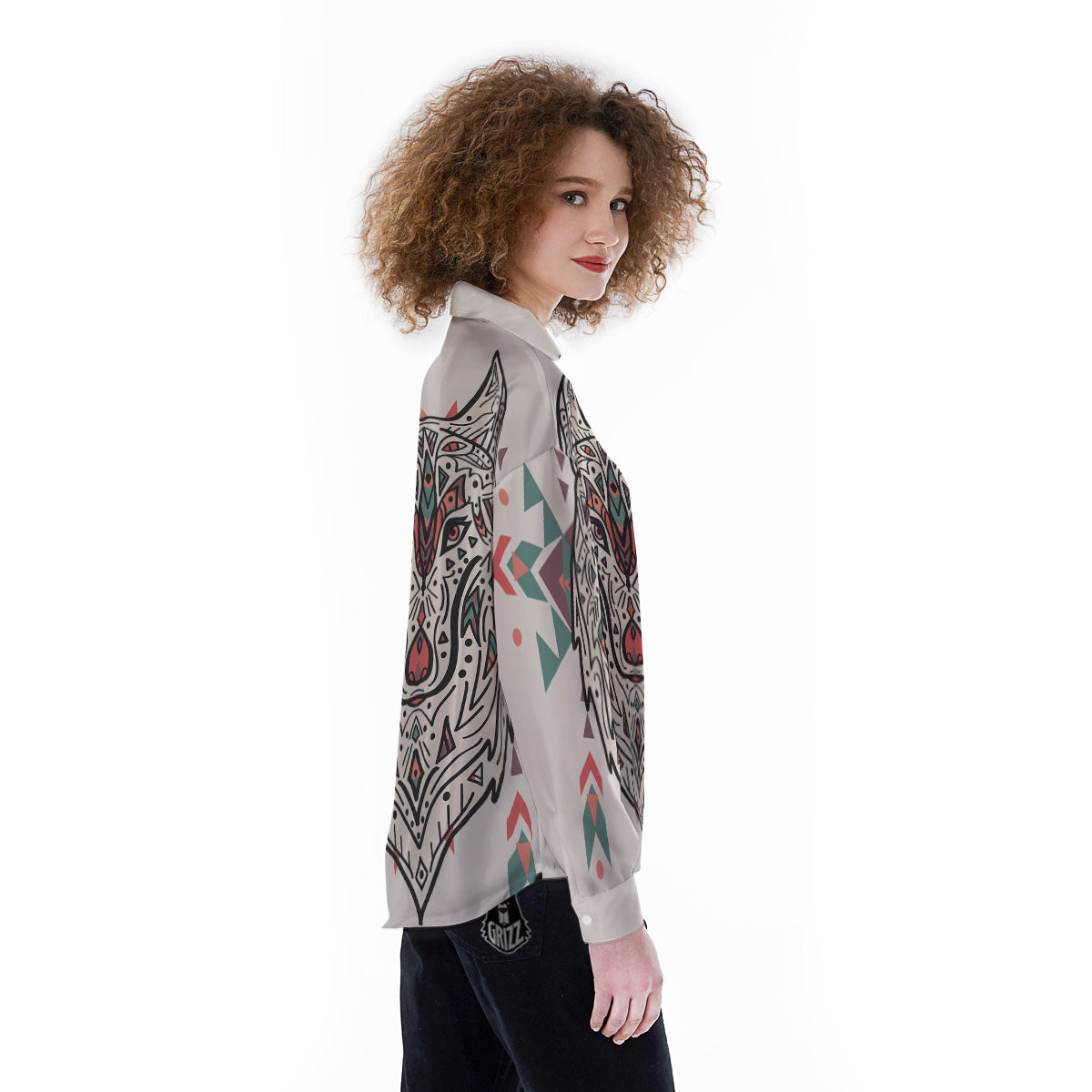 Spiritual Wolf Native American Print Women's Long Sleeve Shirts-grizzshop