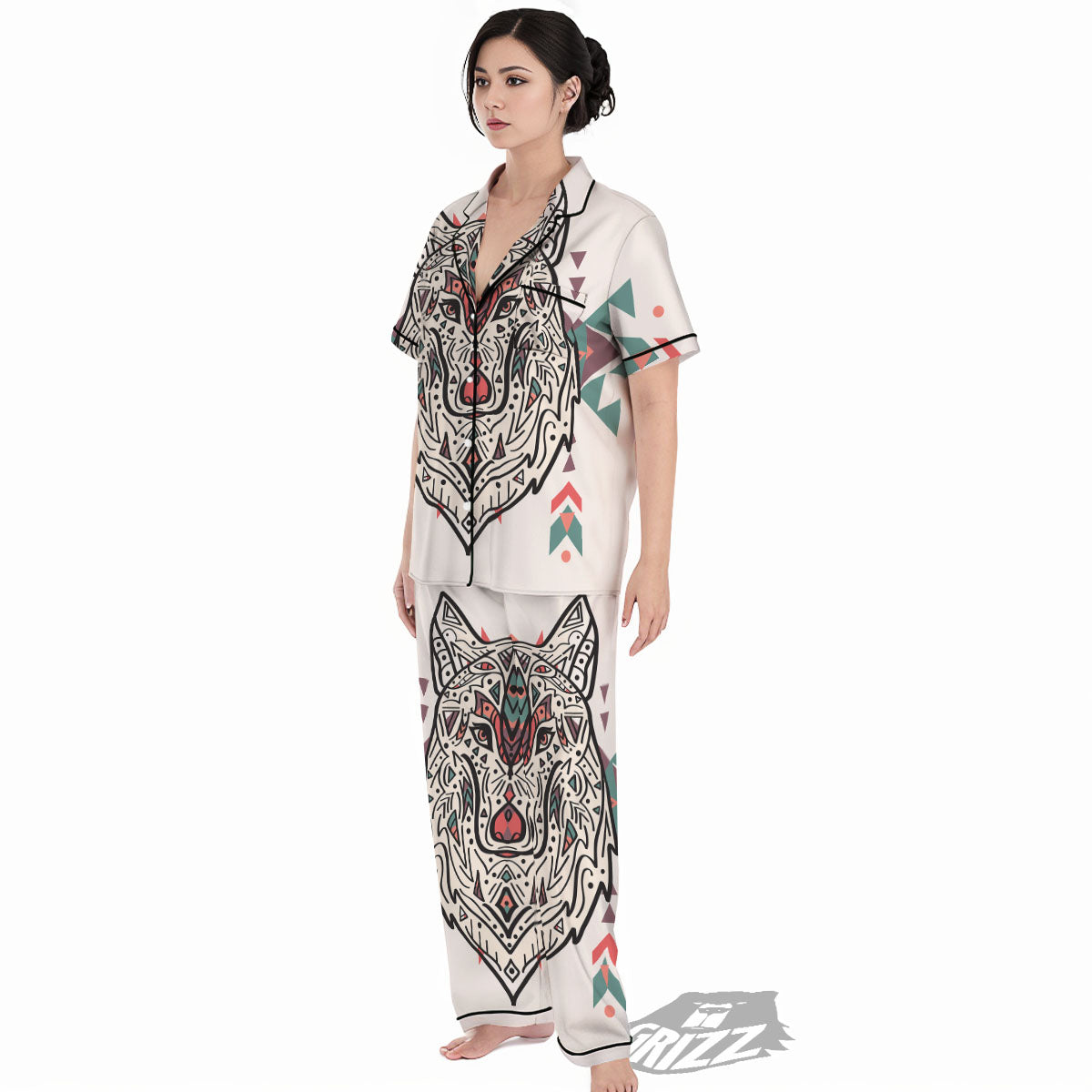 Spiritual Wolf Native American Print Women's Pajamas Set-grizzshop