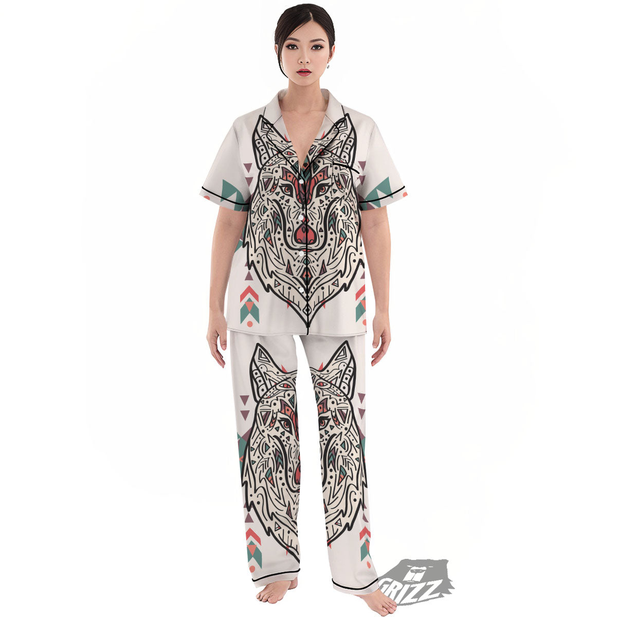 Spiritual Wolf Native American Print Women's Pajamas Set-grizzshop