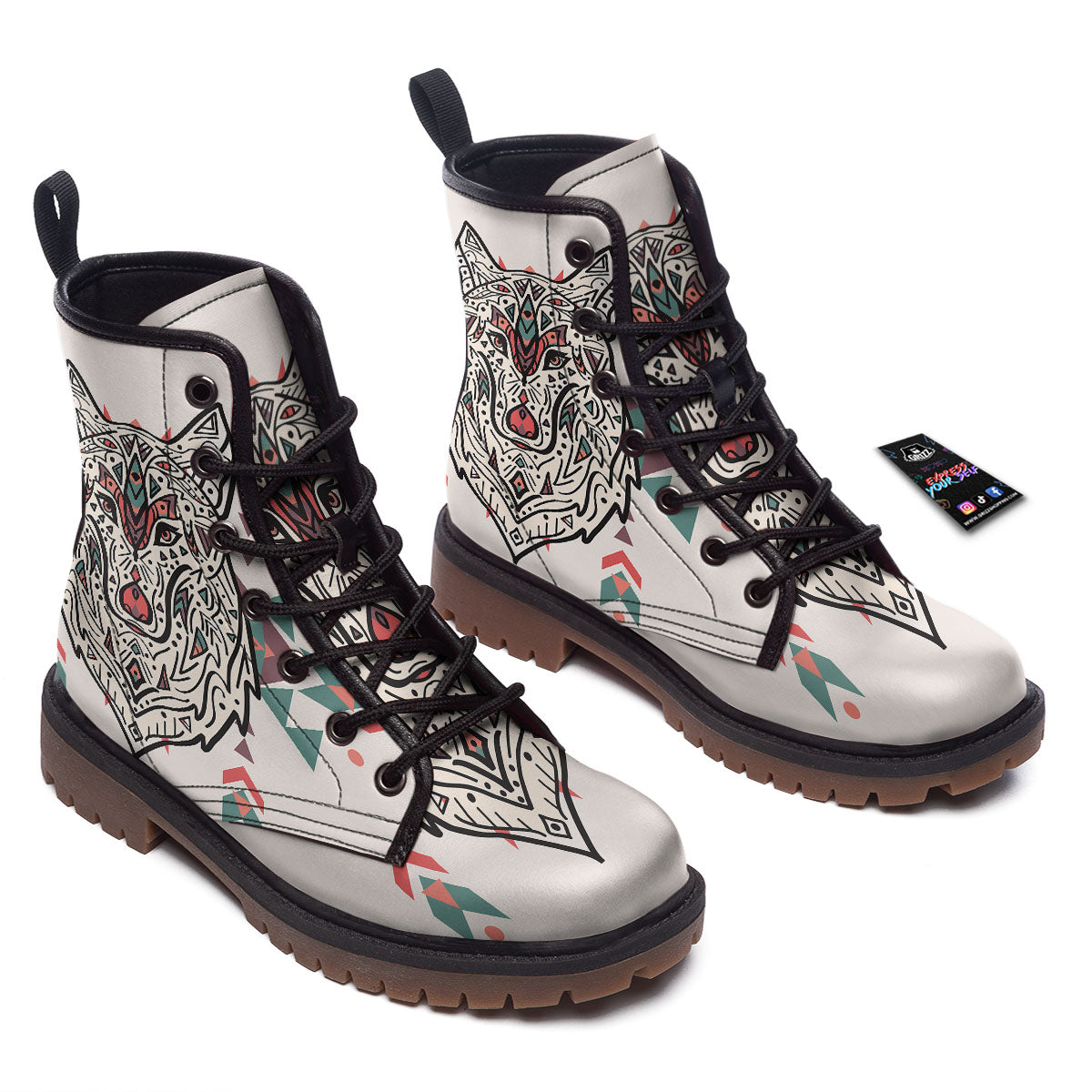 Spiritual Wolf Native American Print Work Boots-grizzshop