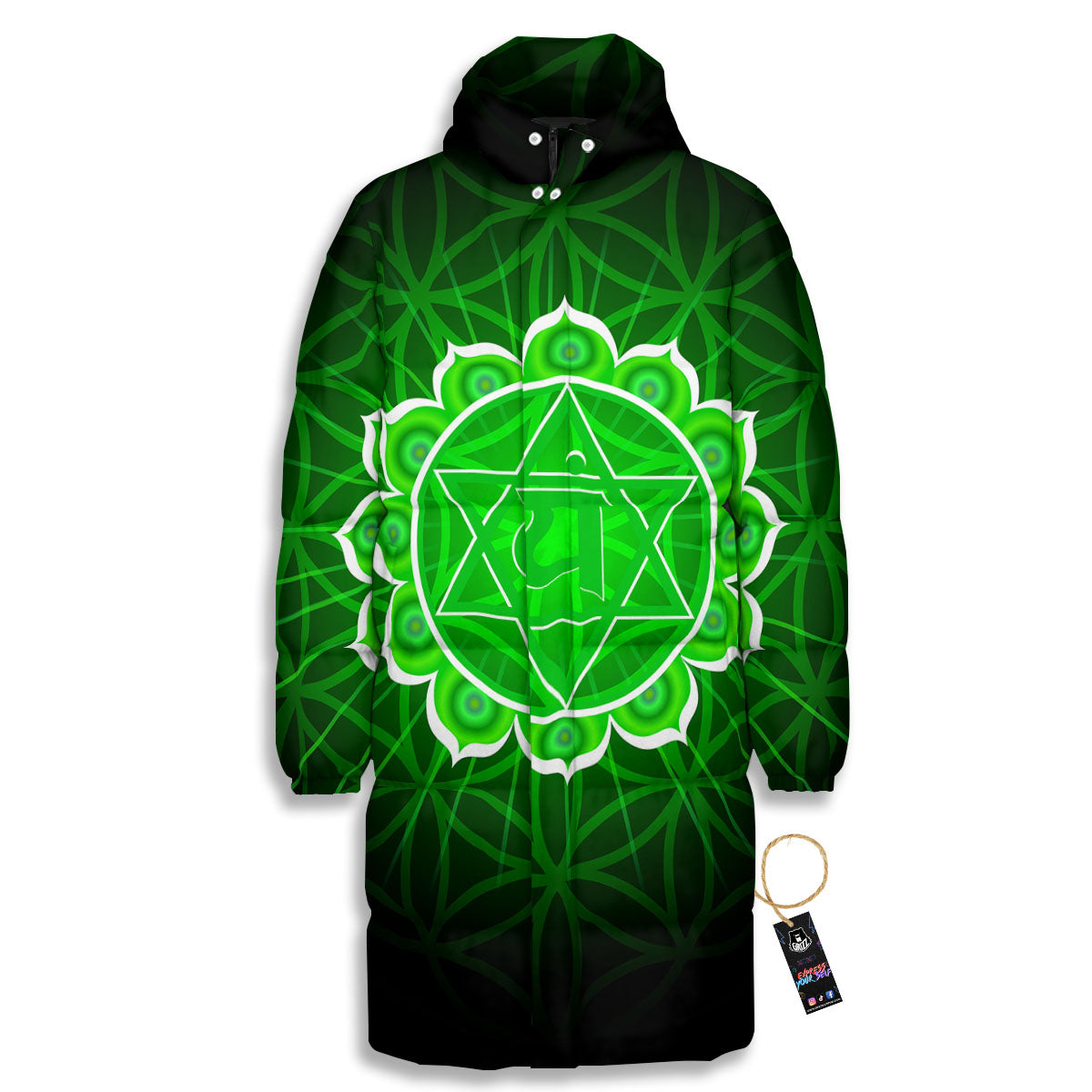 Spiritual Anahata Chakra Print Long Down Jacket