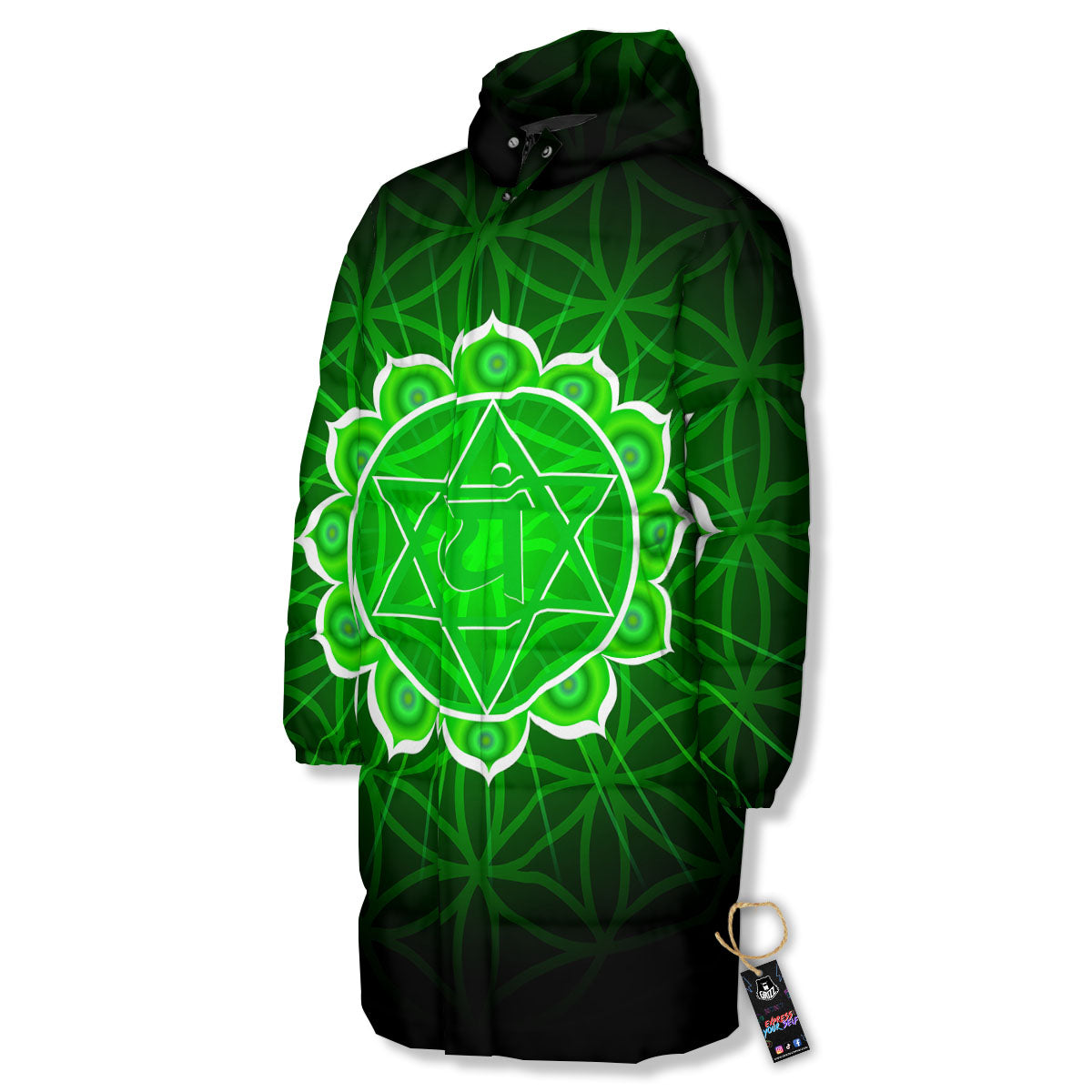 Spiritual Anahata Chakra Print Long Down Jacket