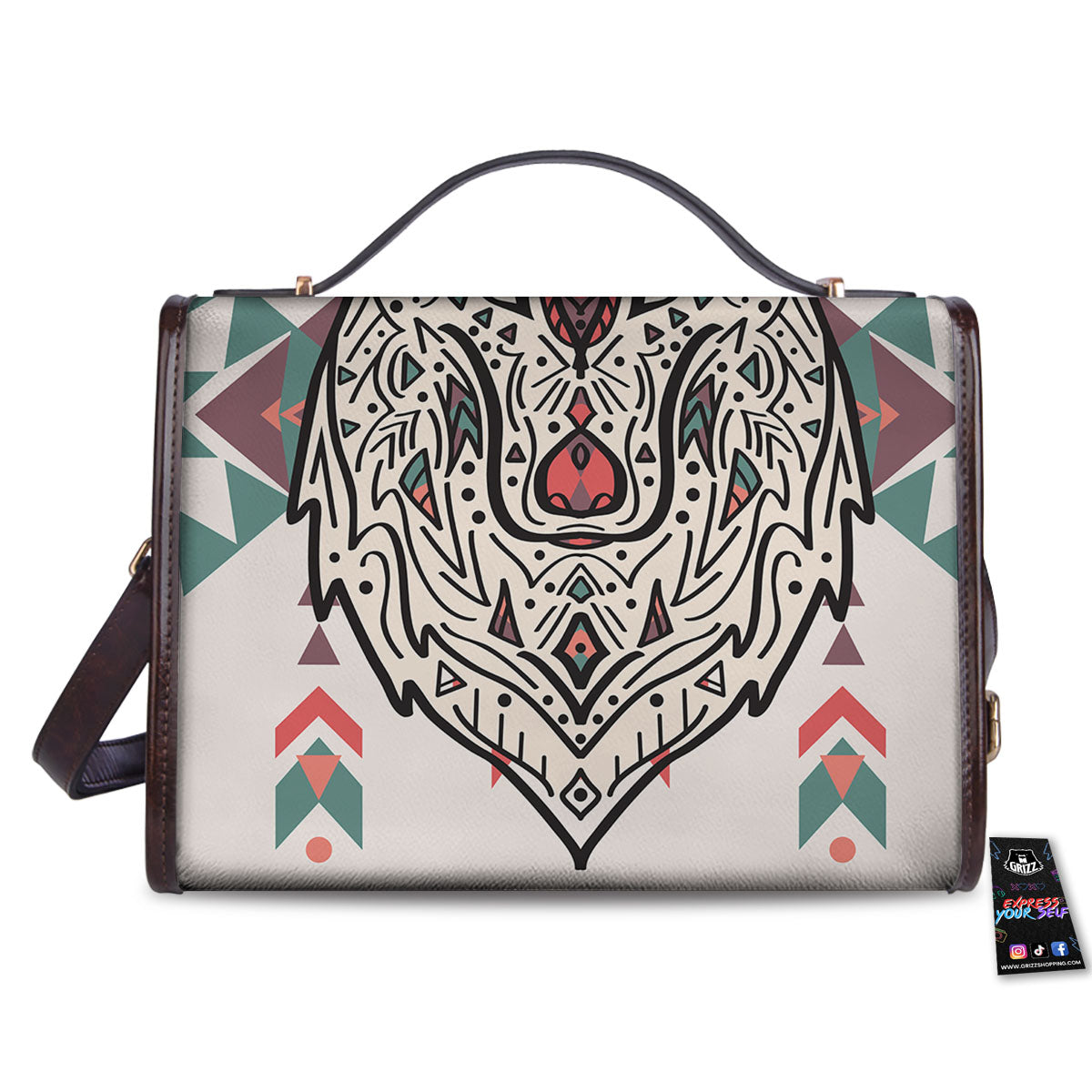 Spiritual Wolf Native American Print Women's Satchel Bag