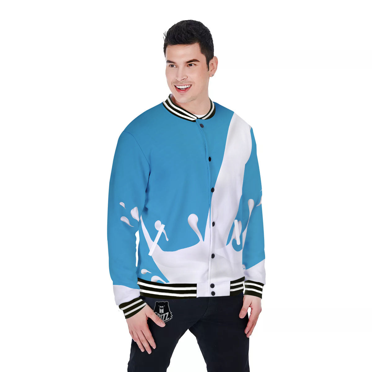 Splash Milk Print Baseball Jacket-grizzshop