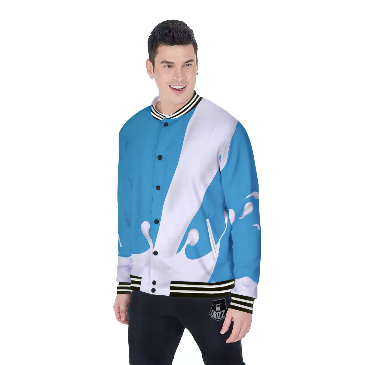 Splash Milk Print Baseball Jacket-grizzshop