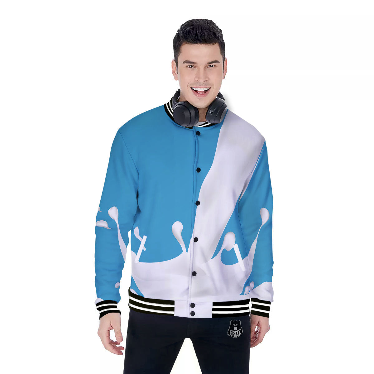 Splash Milk Print Baseball Jacket-grizzshop