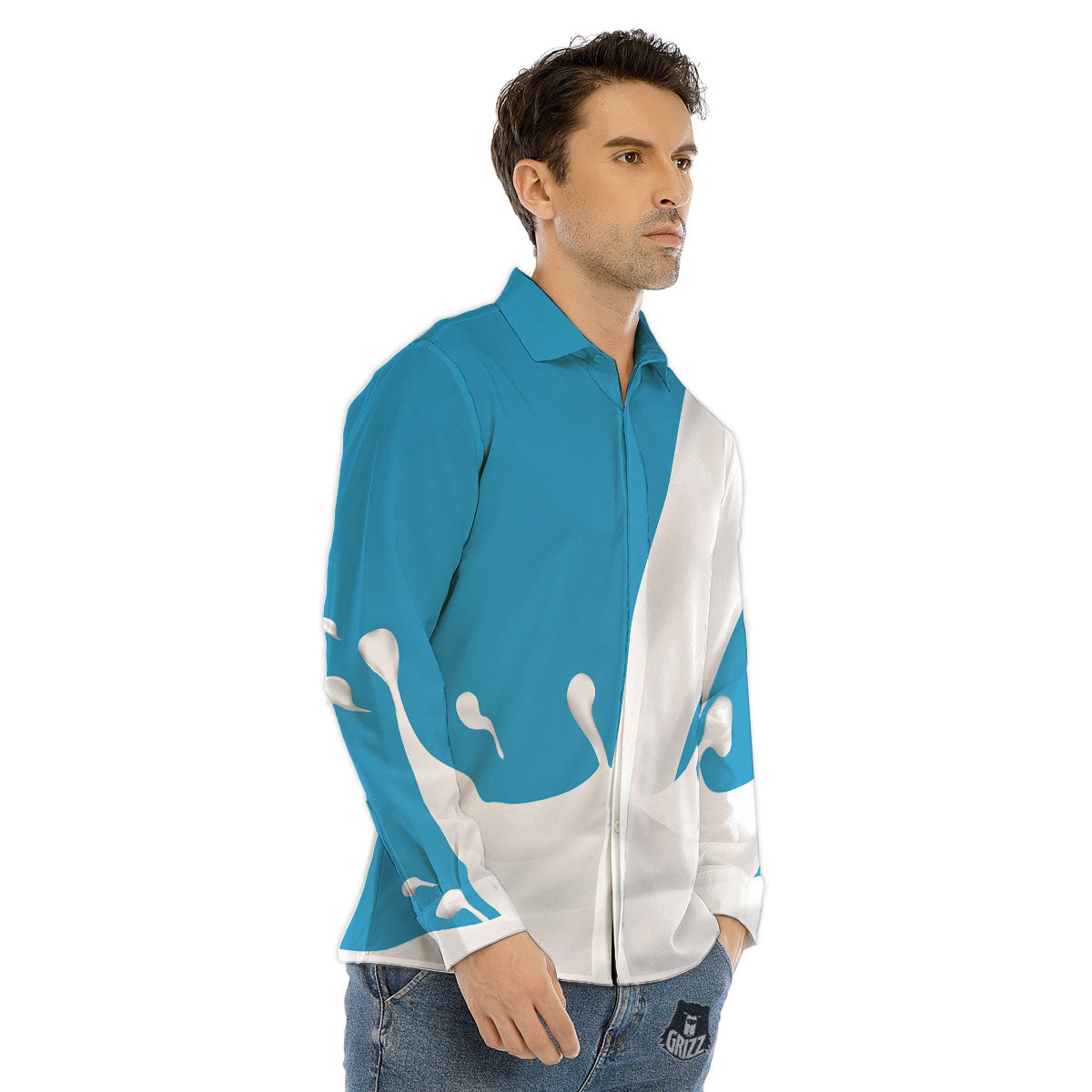 Splash Milk Print Men's Dress Shirts-grizzshop
