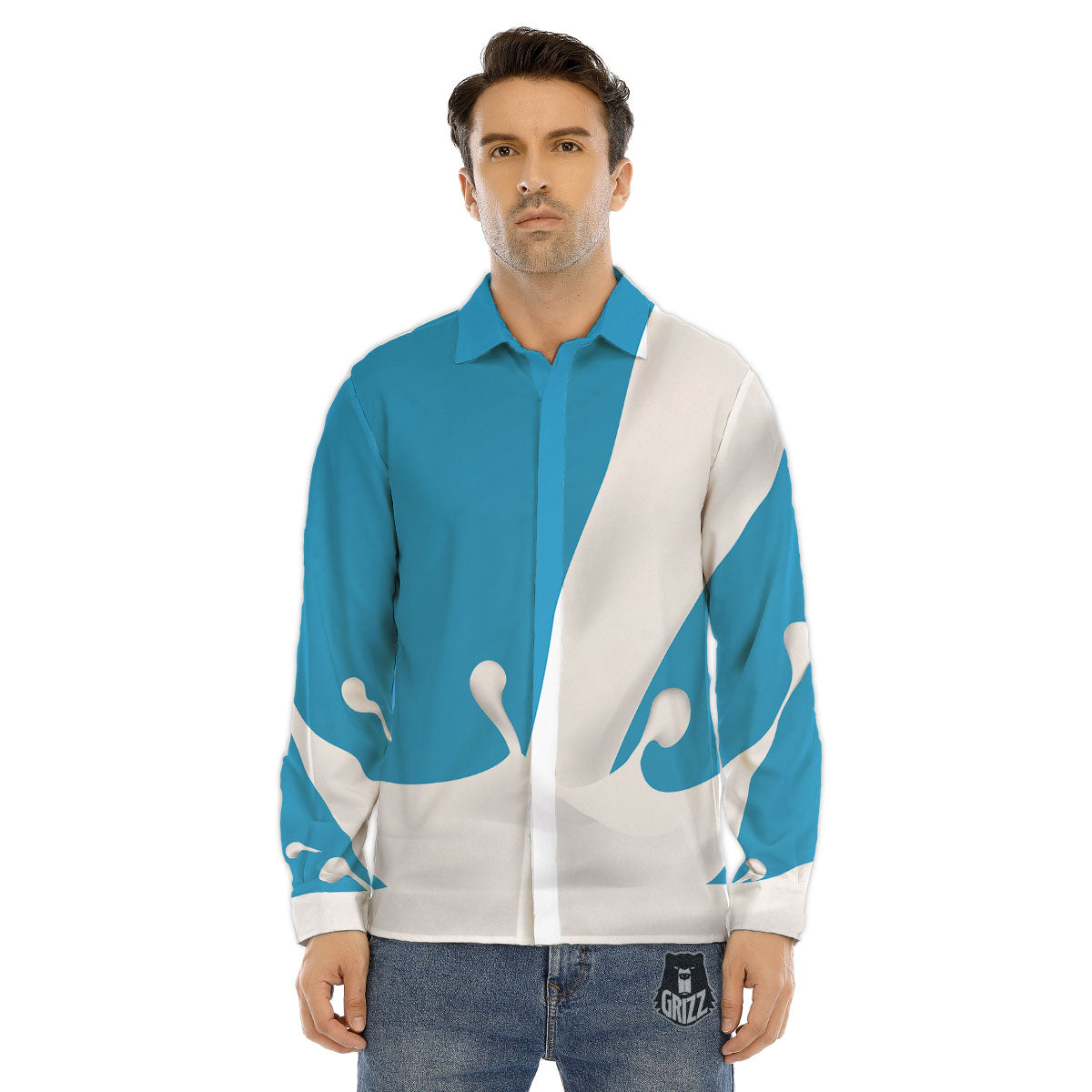 Splash Milk Print Men's Dress Shirts-grizzshop