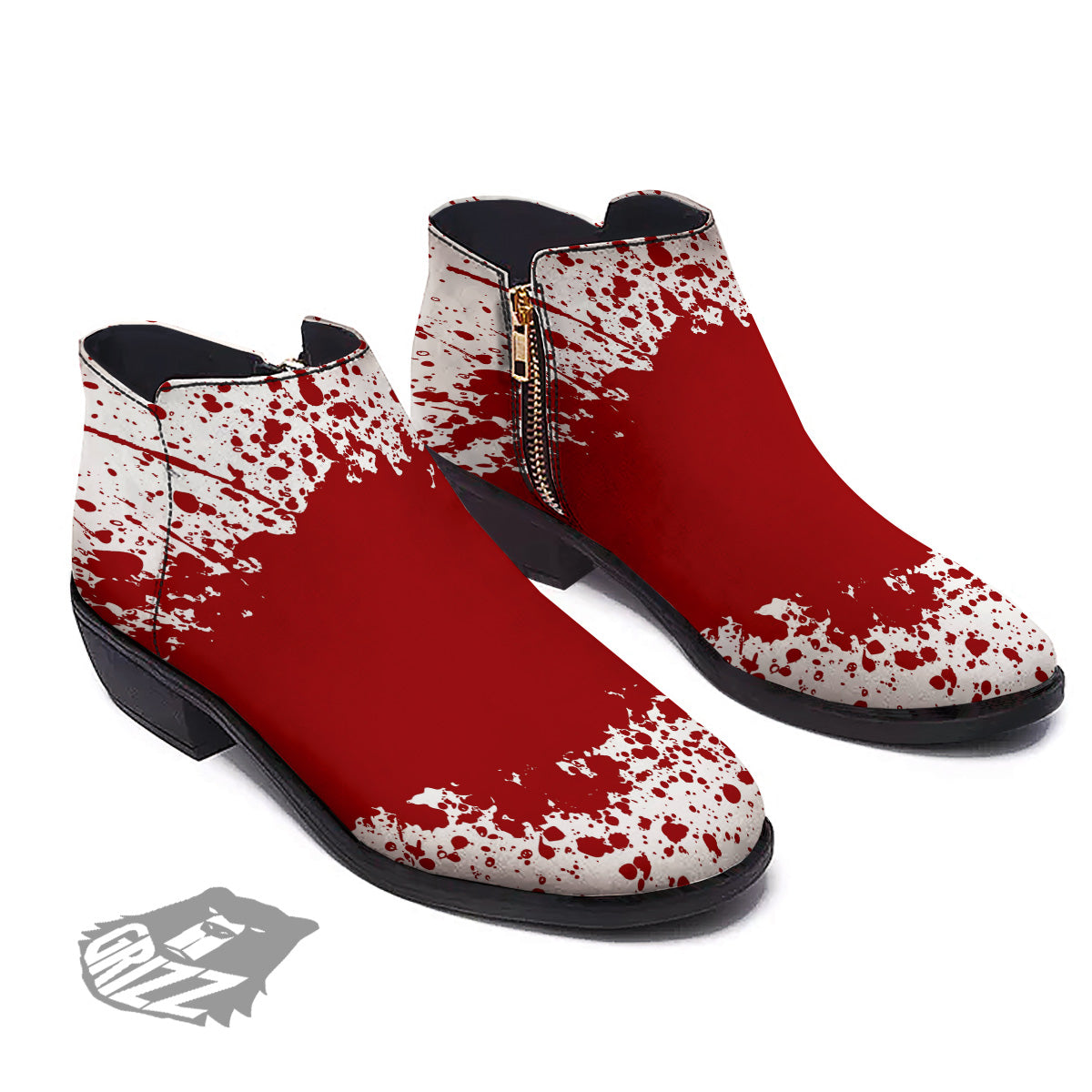 Splashed Blood Print Ankle Boots-grizzshop