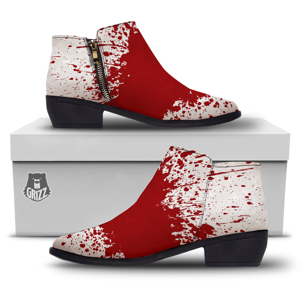 Splashed Blood Print Ankle Boots-grizzshop