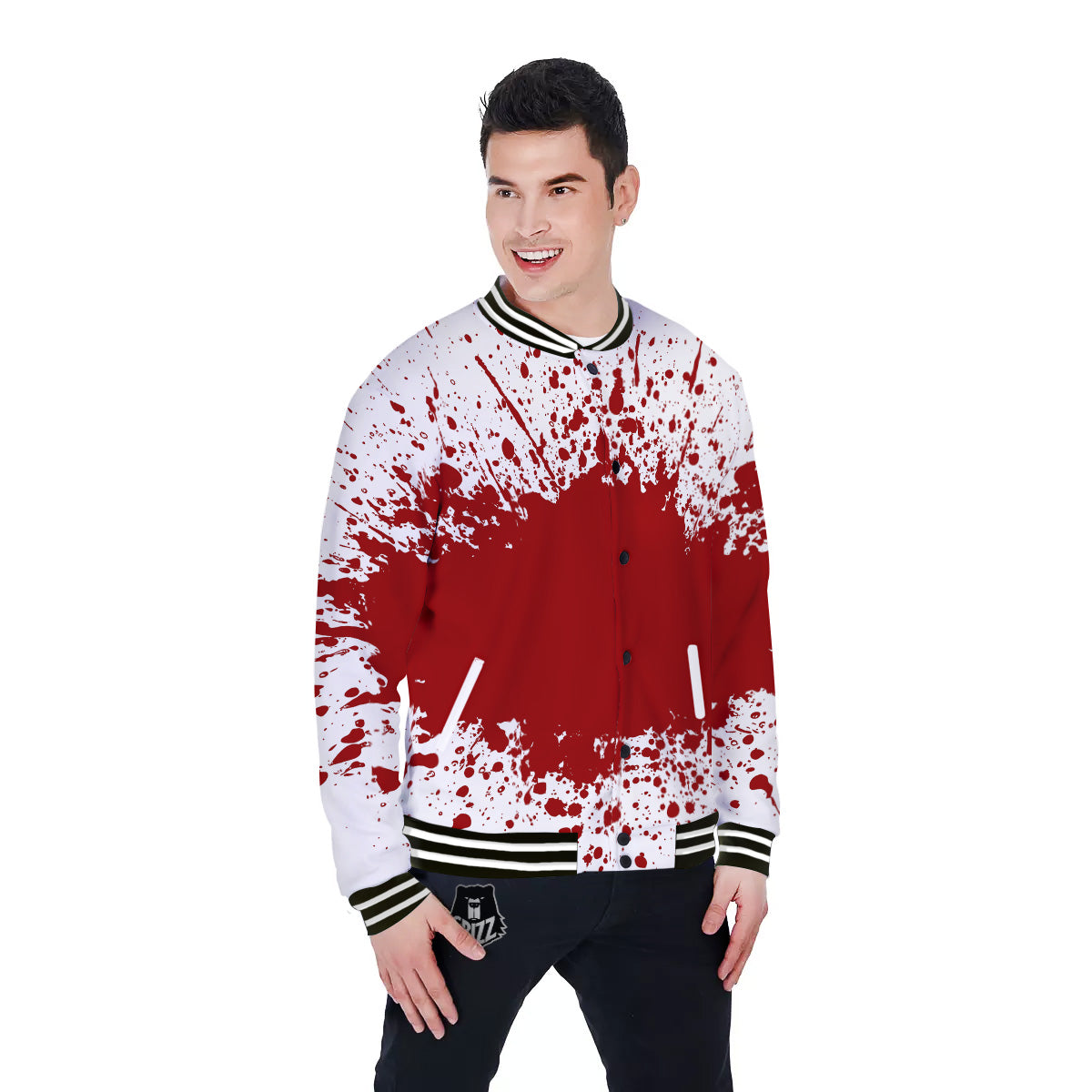Splashed Blood Print Baseball Jacket-grizzshop