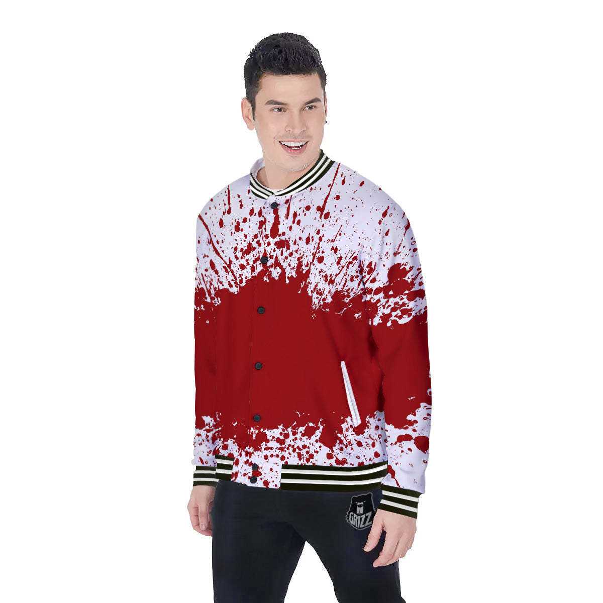 Splashed Blood Print Baseball Jacket-grizzshop