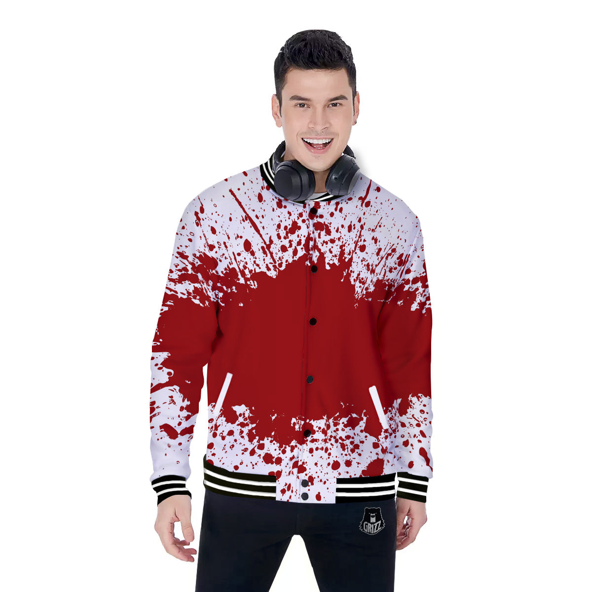 Splashed Blood Print Baseball Jacket-grizzshop