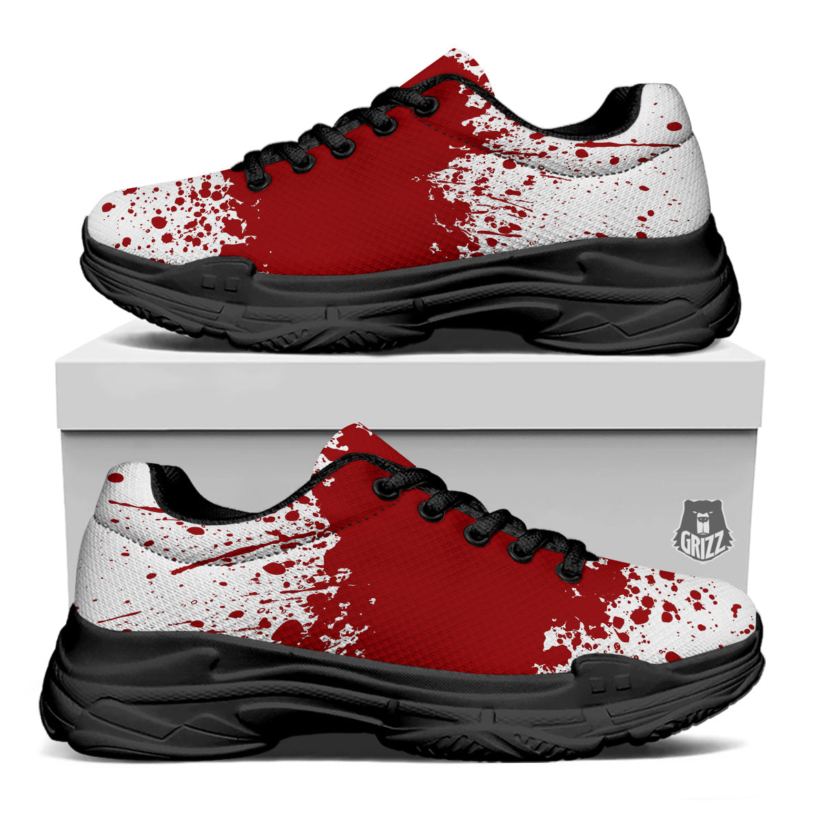 Splashed Blood Print Black Chunky Shoes-grizzshop