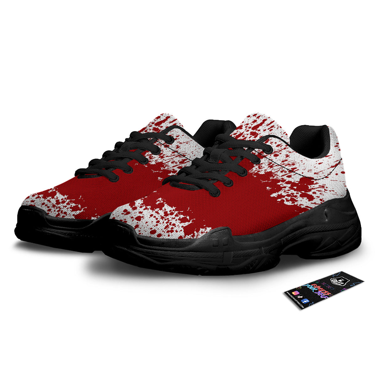 Splashed Blood Print Black Chunky Shoes-grizzshop