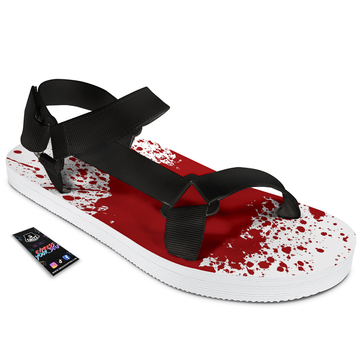 Splashed Blood Print Black Open Toe Sandals-grizzshop