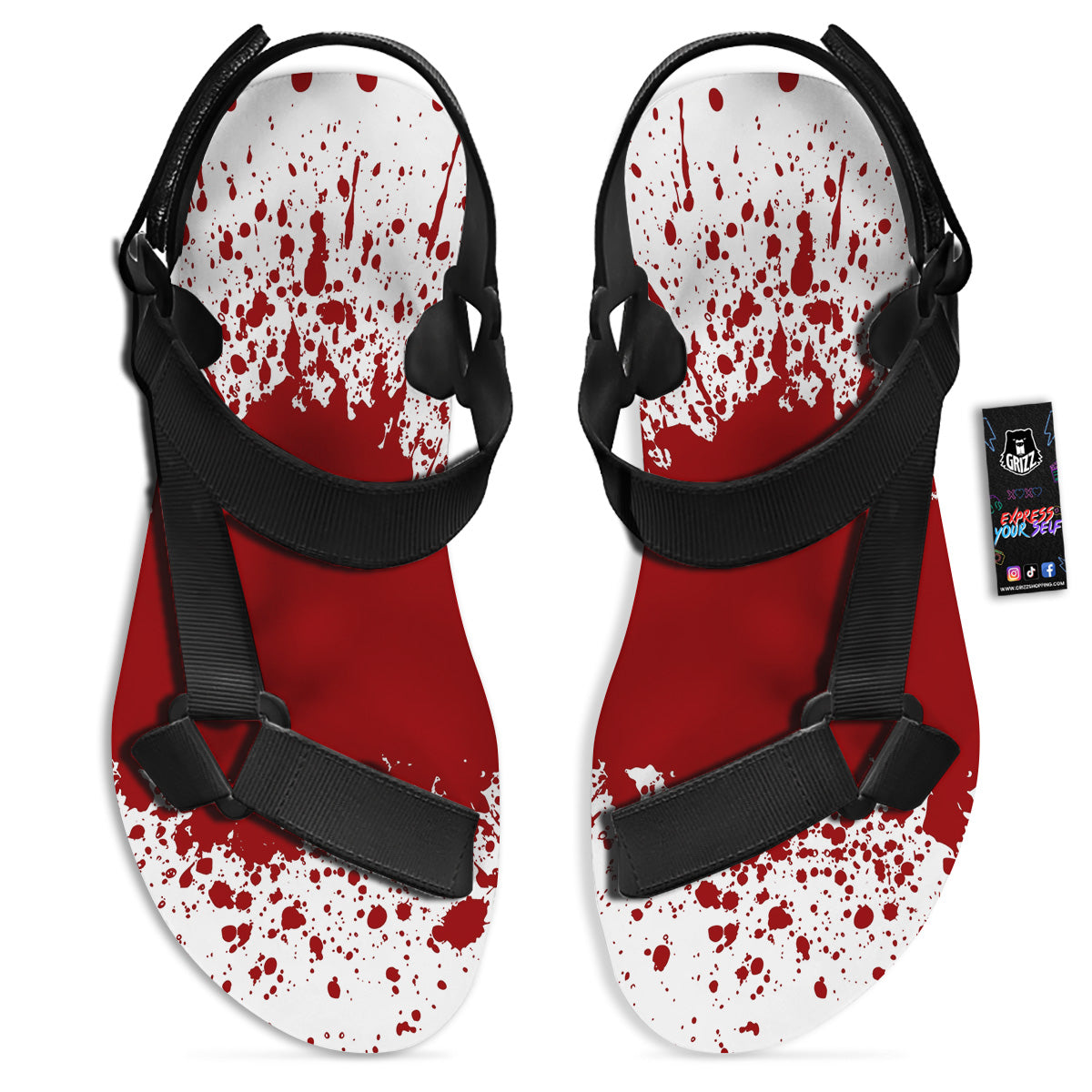 Splashed Blood Print Black Open Toe Sandals-grizzshop