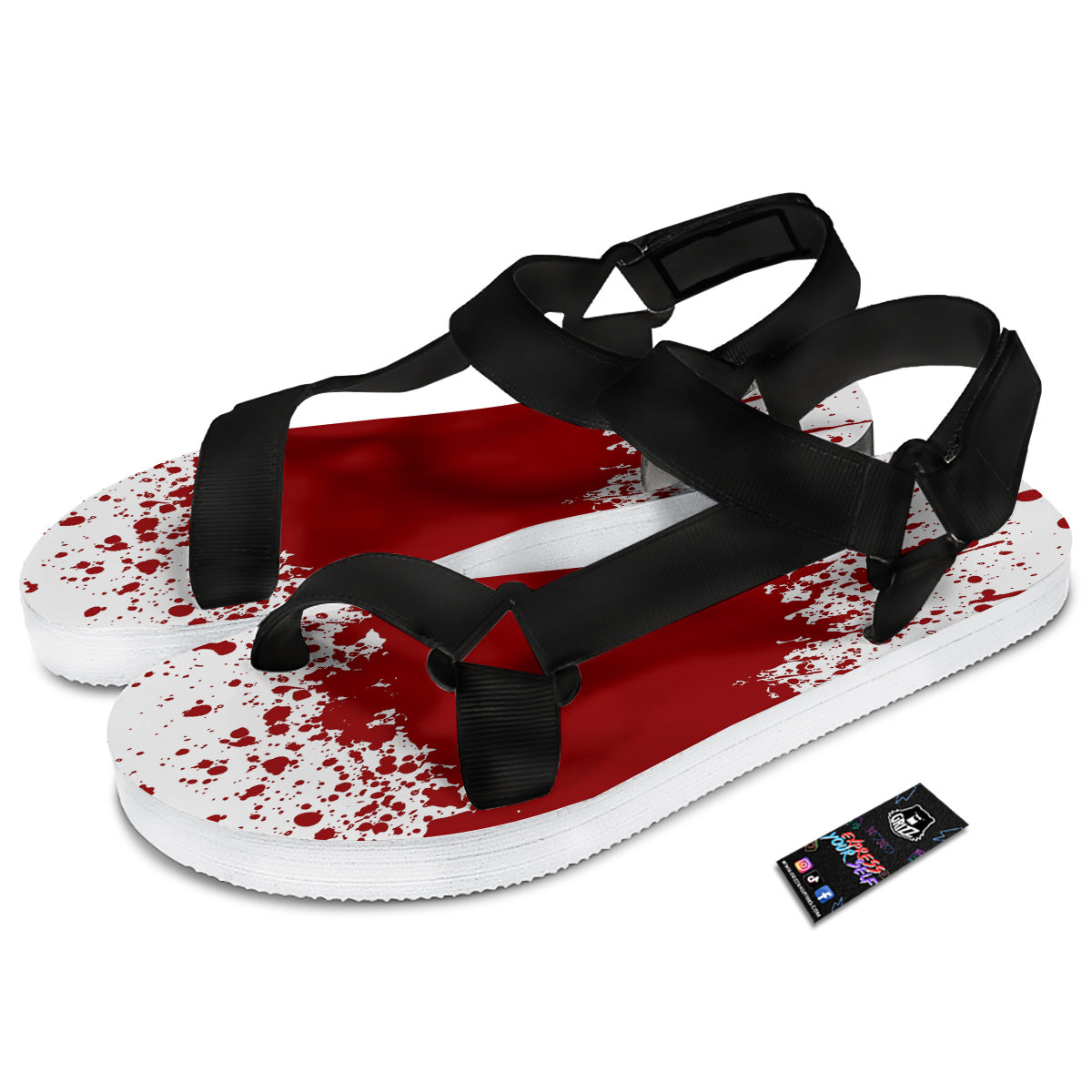 Splashed Blood Print Black Open Toe Sandals-grizzshop