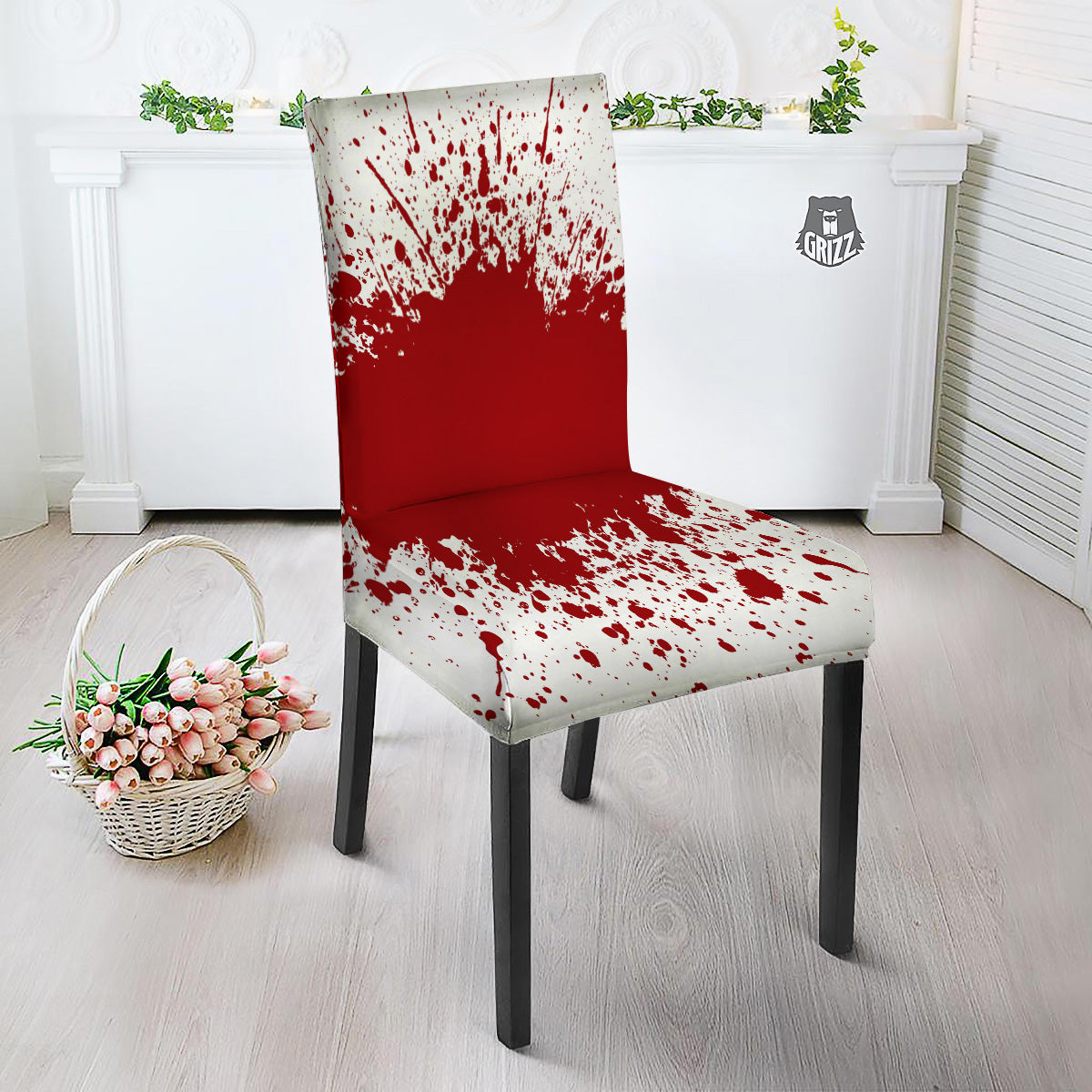 Splashed Blood Print Dining Chair Slipcover-grizzshop