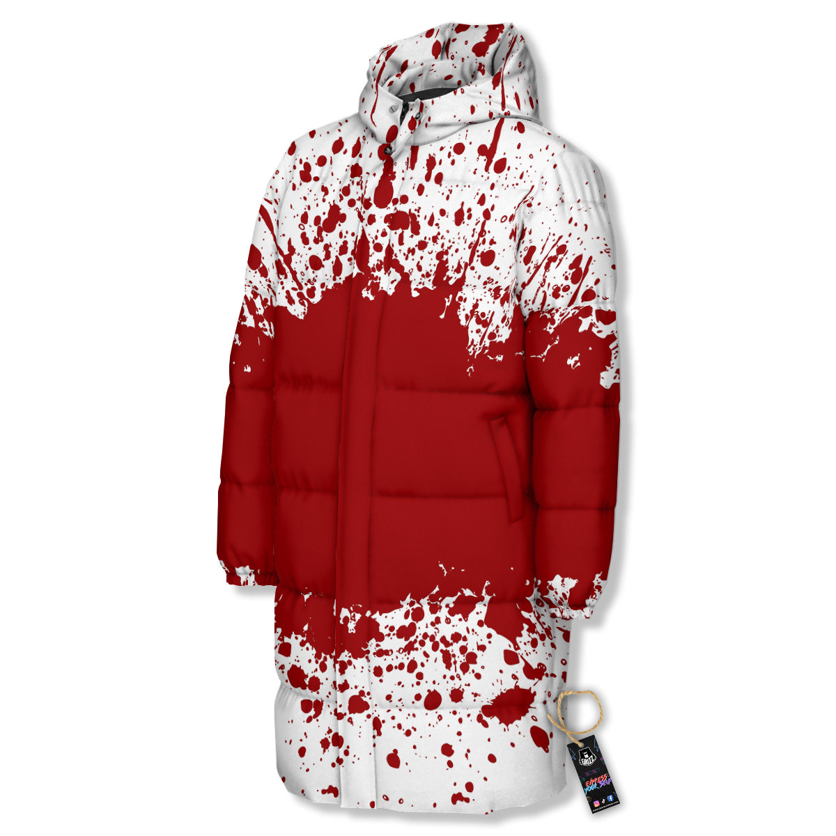 Splashed Blood Print Long Down Jacket-grizzshop