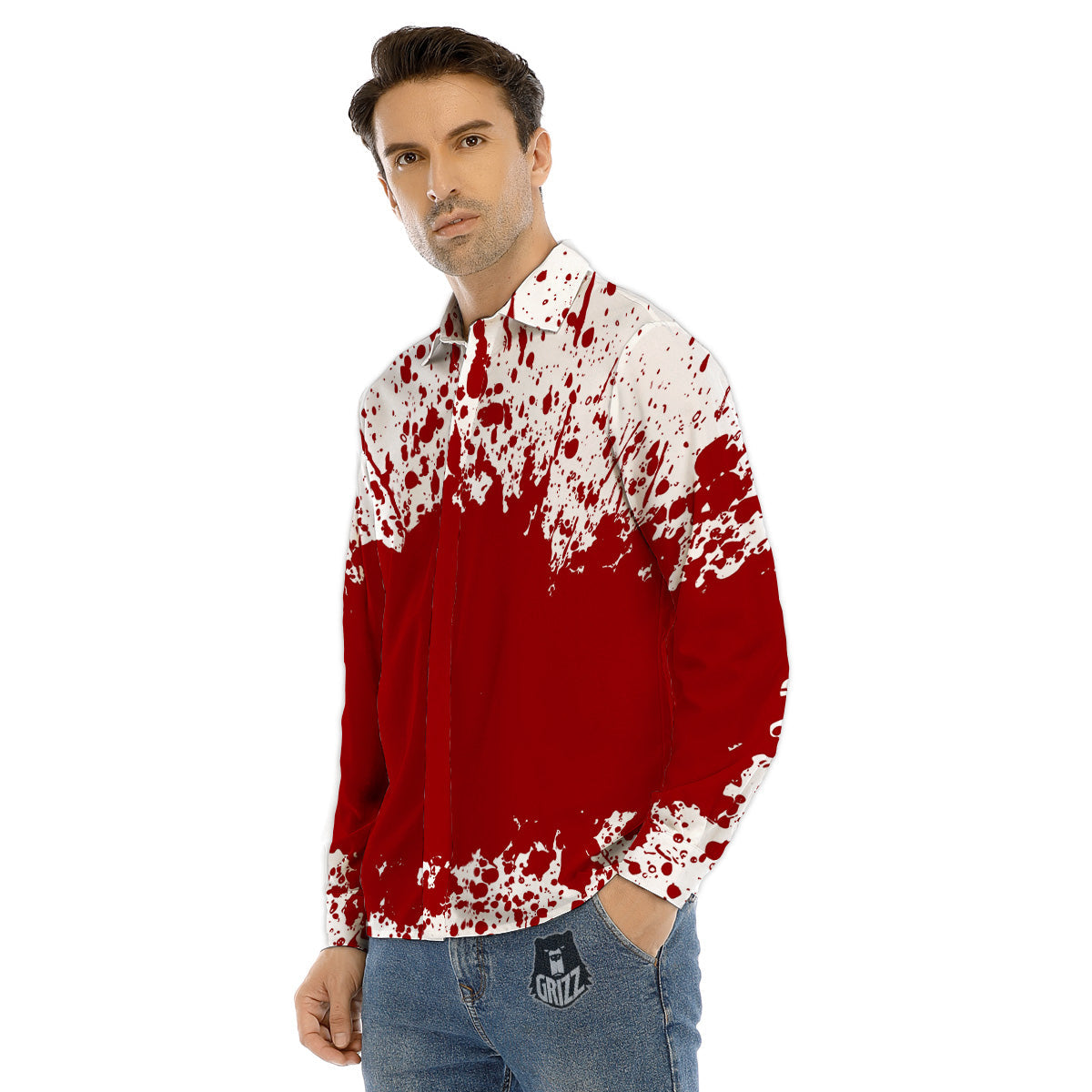 Splashed Blood Print Men's Dress Shirts-grizzshop