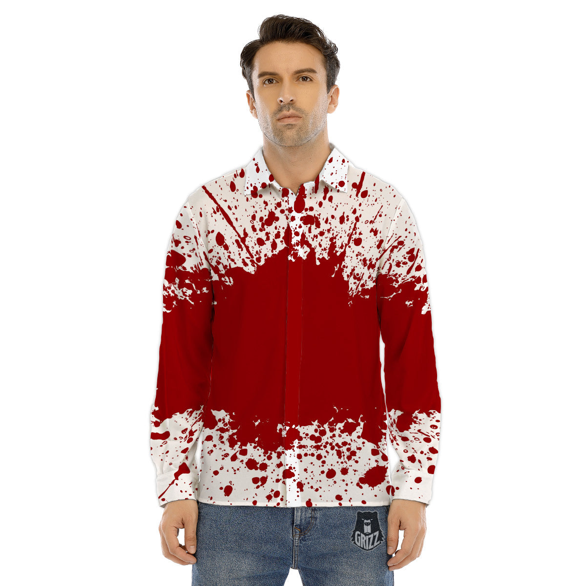 Splashed Blood Print Men's Dress Shirts-grizzshop