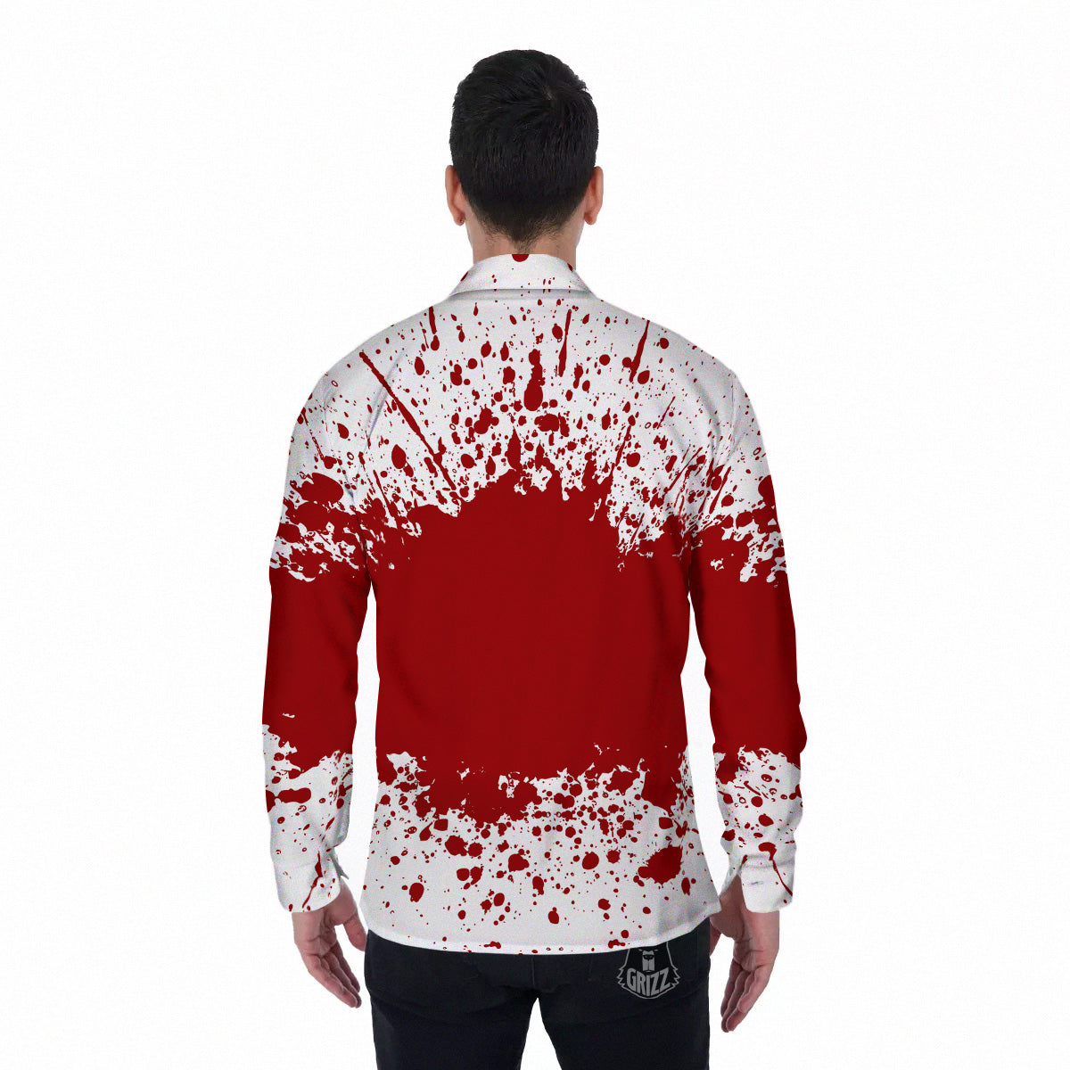 Splashed Blood Print Men's Long Sleeve Shirts-grizzshop