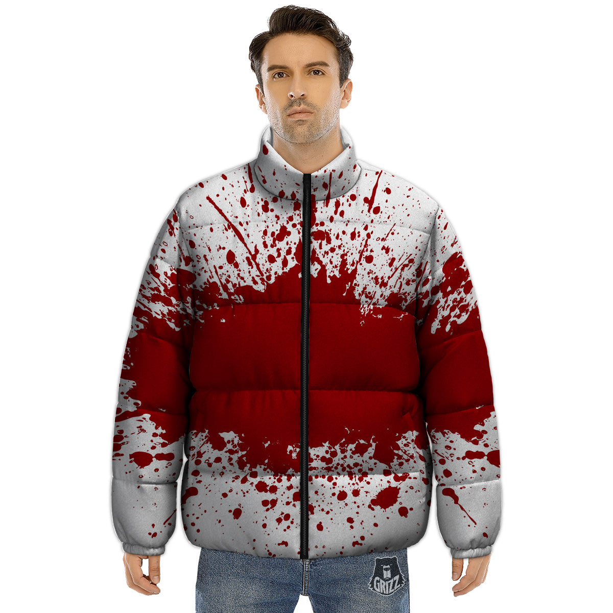 Splashed Blood Print Puffer Jacket-grizzshop