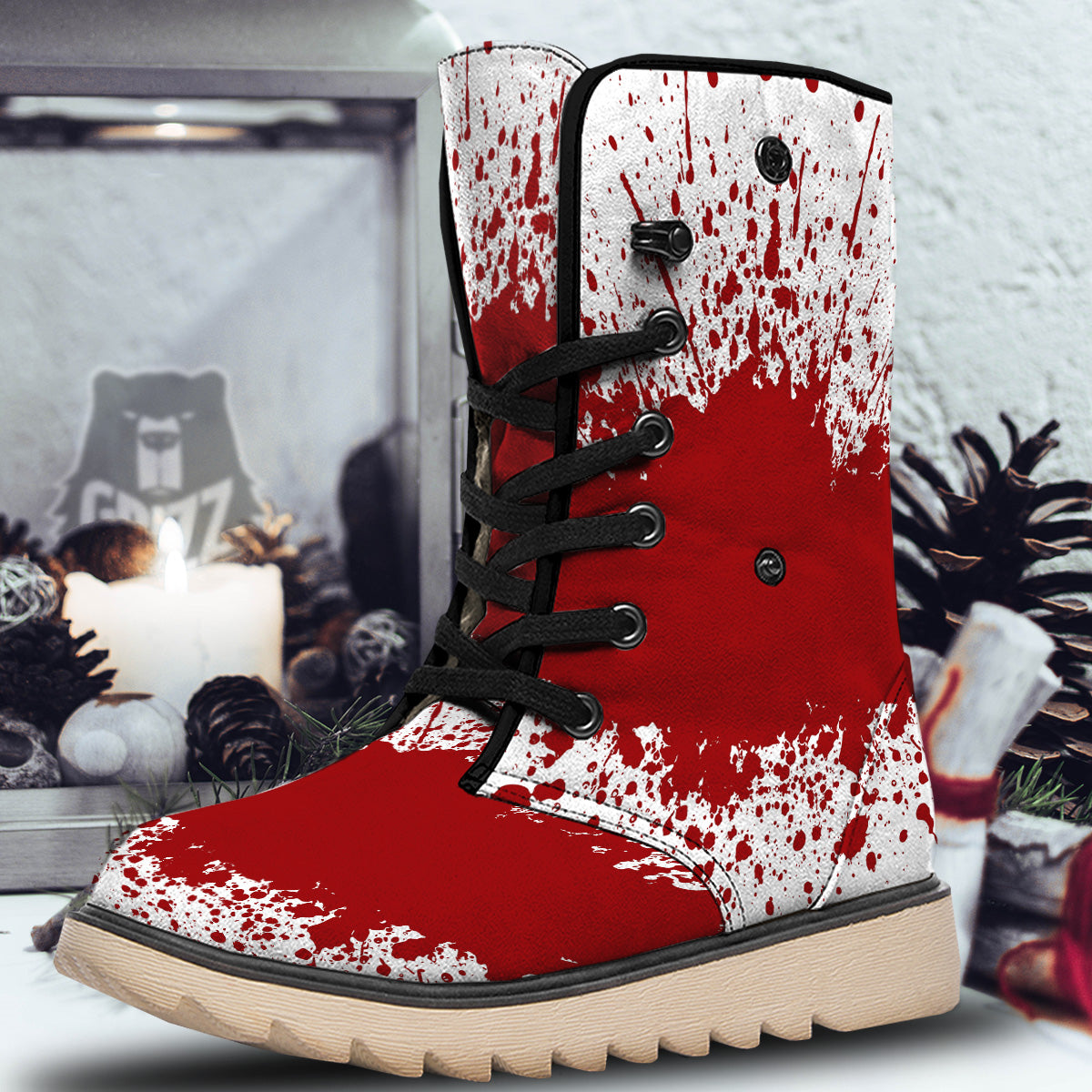 Splashed Blood Print Snow Boots-grizzshop