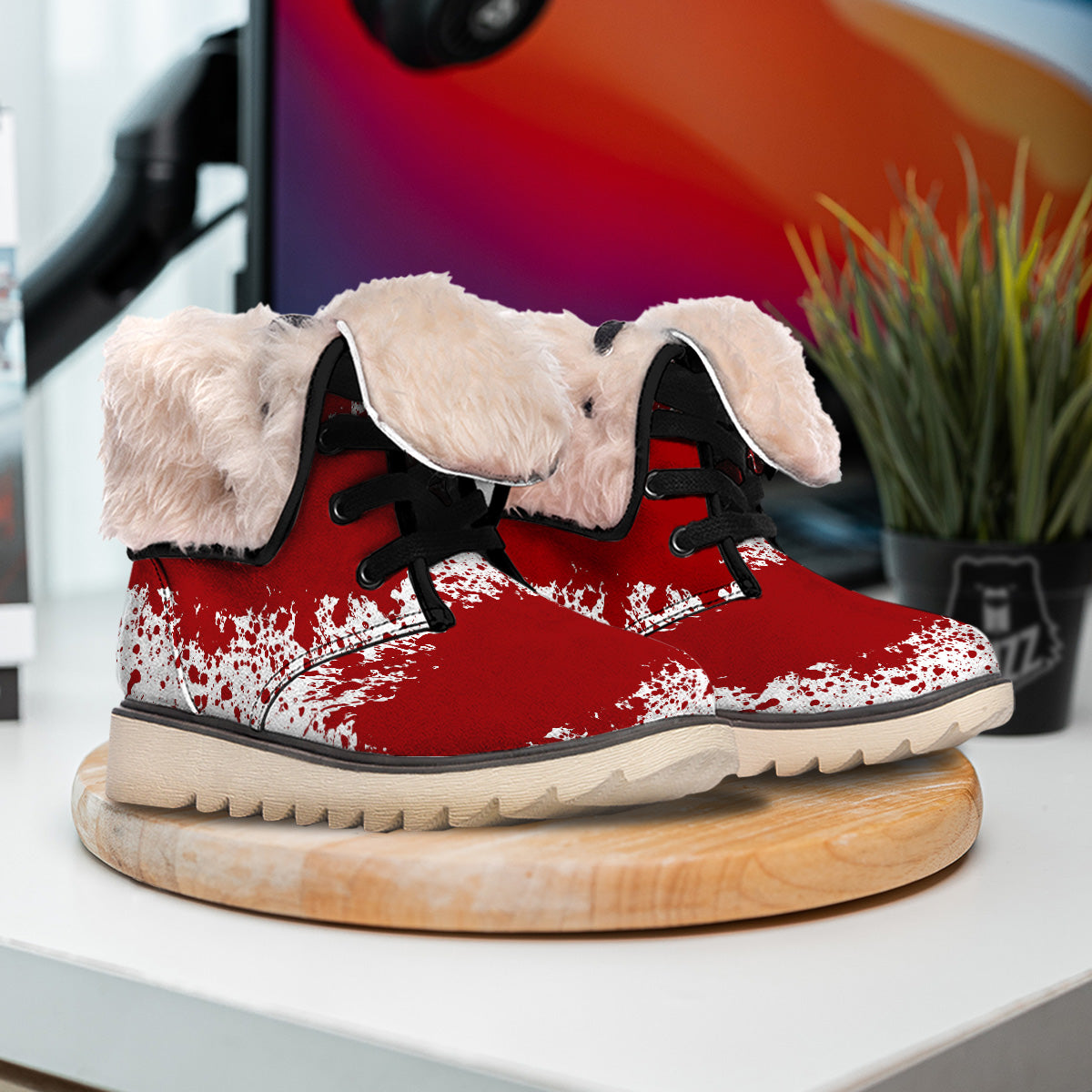 Splashed Blood Print Snow Boots-grizzshop