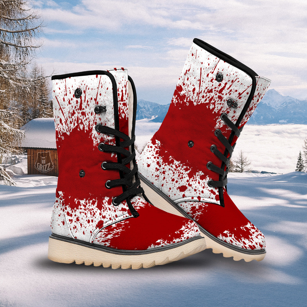Splashed Blood Print Snow Boots-grizzshop