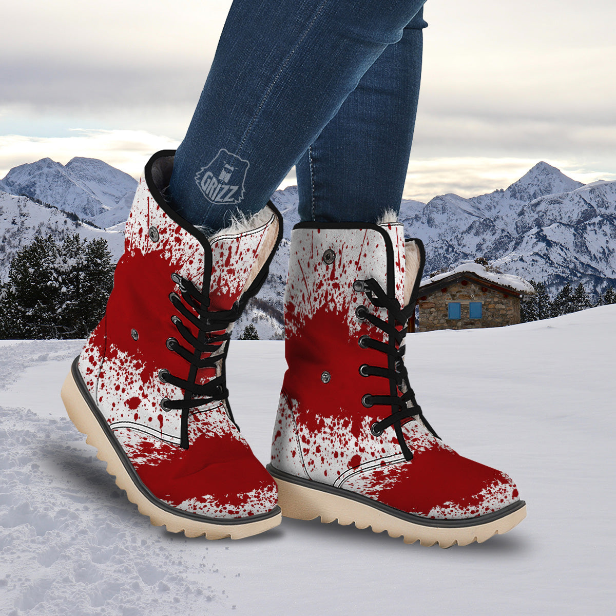 Splashed Blood Print Snow Boots-grizzshop