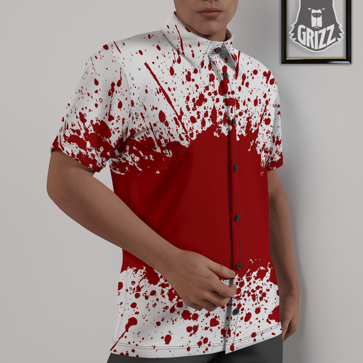 Splashed Blood Print Untucked Shirts-grizzshop