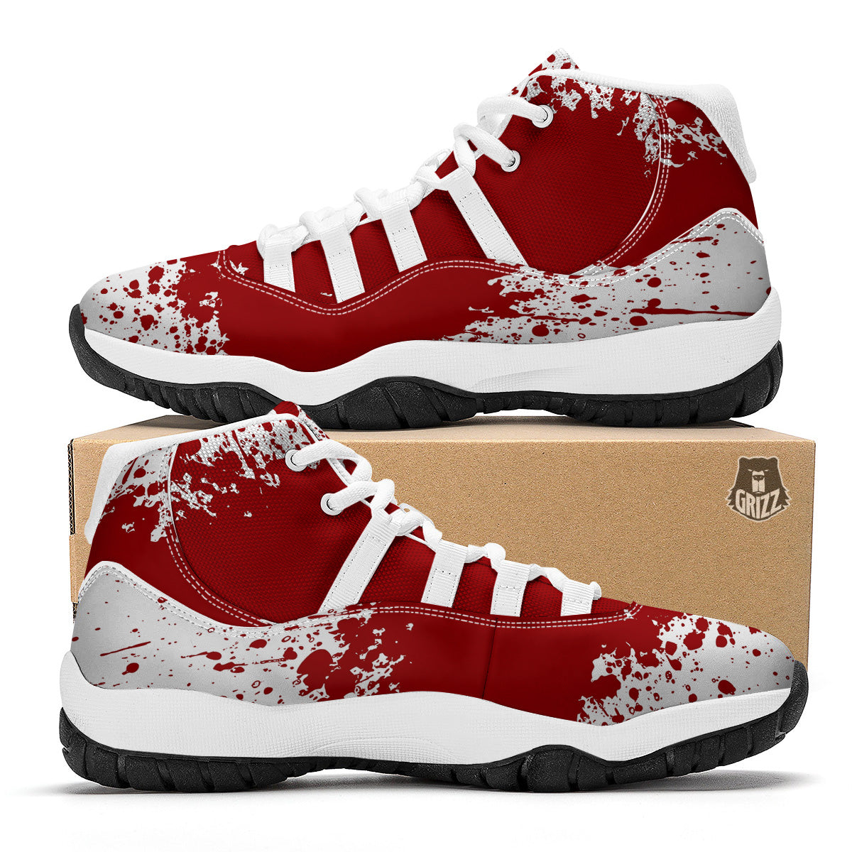 Splashed Blood Print White Bball Shoes-grizzshop
