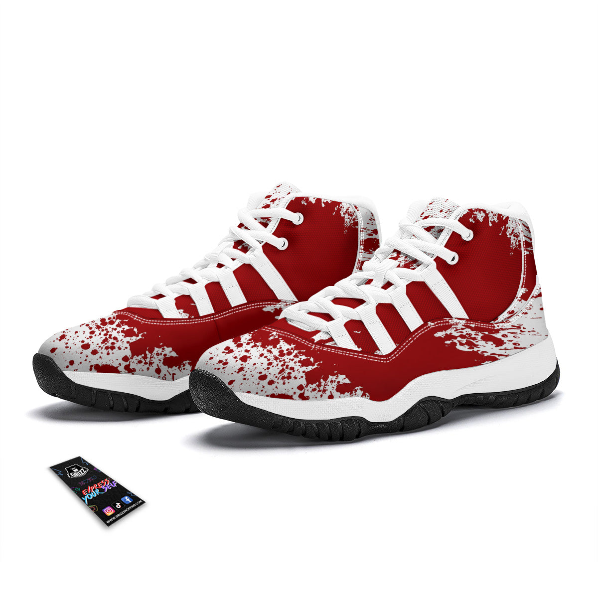 Splashed Blood Print White Bball Shoes-grizzshop
