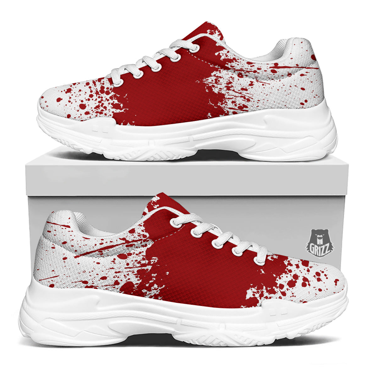 Splashed Blood Print White Chunky Shoes-grizzshop