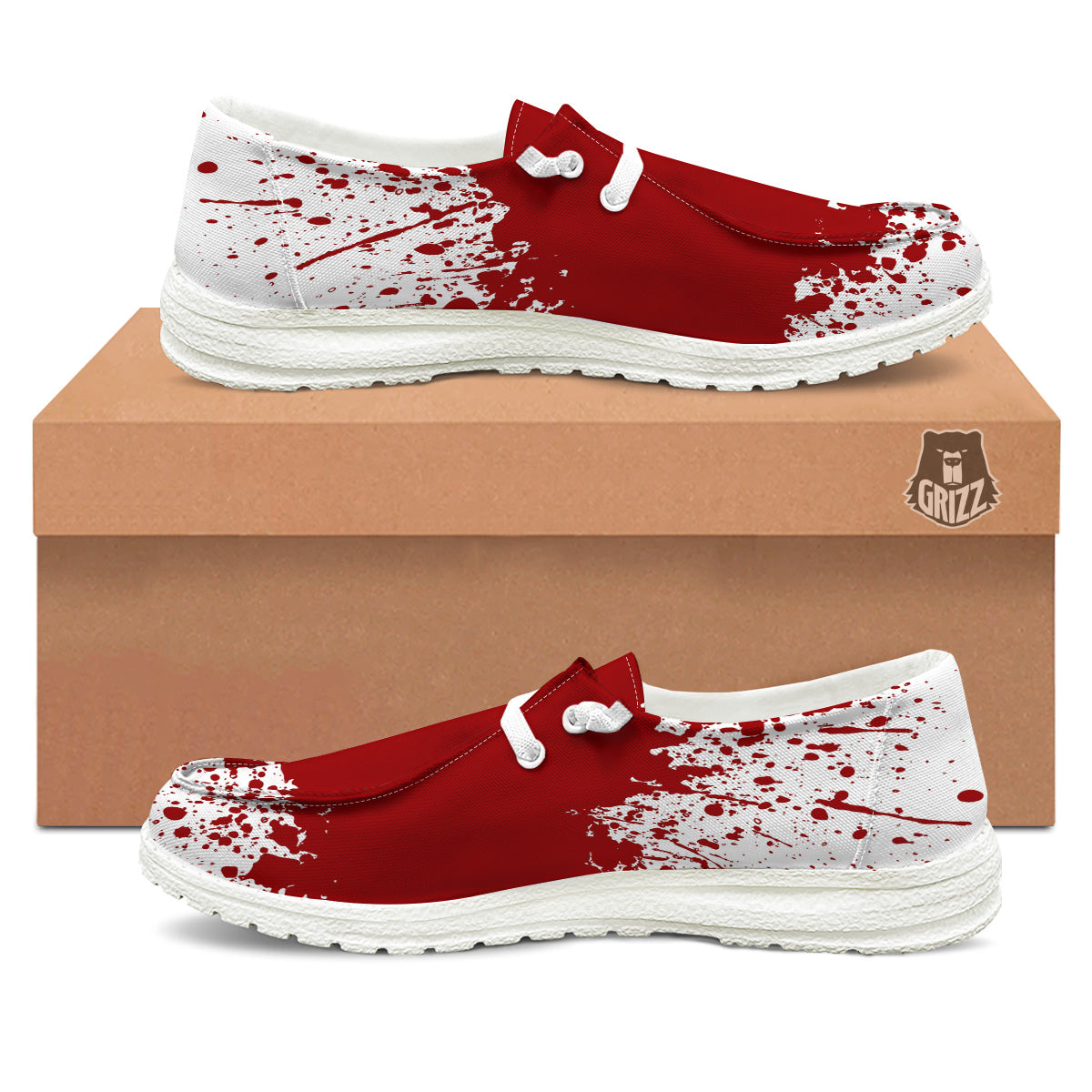 Splashed Blood Print White Loafers-grizzshop