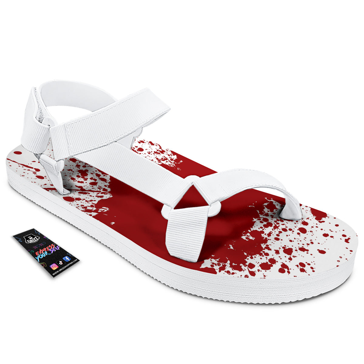 Splashed Blood Print White Open Toe Sandals-grizzshop