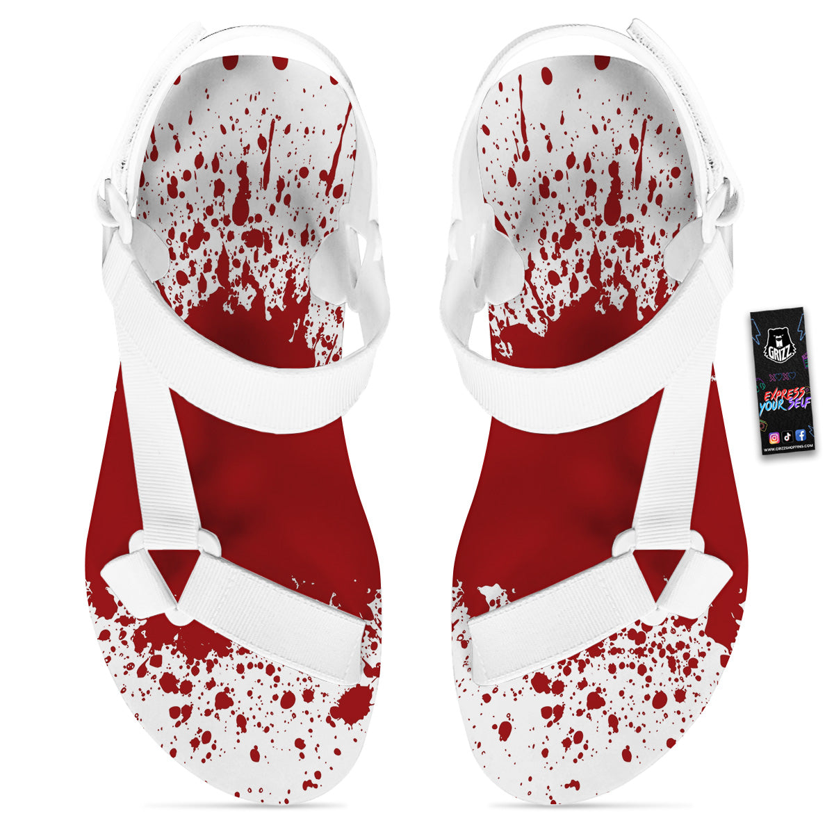 Splashed Blood Print White Open Toe Sandals-grizzshop