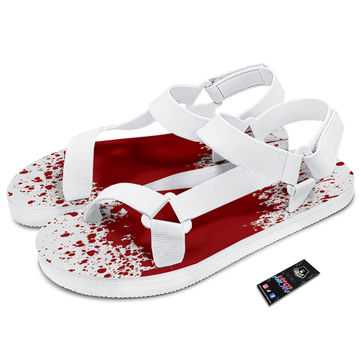 Splashed Blood Print White Open Toe Sandals-grizzshop